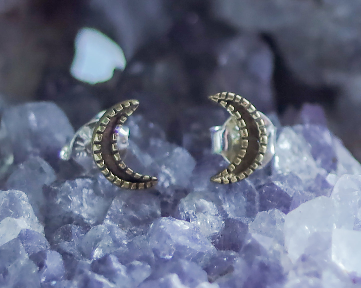 Crescent Moon Stud Earrings | Celestial Witchy Boho Whimsical Minimalist | Brass & Silver Gold Tiny Dainty Posts | Half Moon Lunar Phase