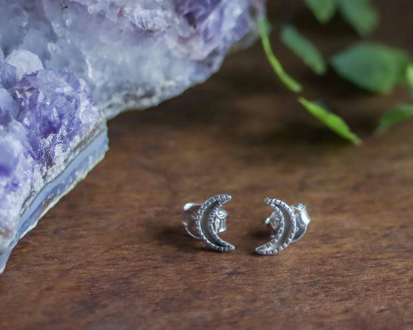 Crescent Moon Stud Earrings | Celestial Witchy Boho Whimsical Minimalist | Brass & Silver Gold Tiny Dainty Posts | Half Moon Lunar Phase