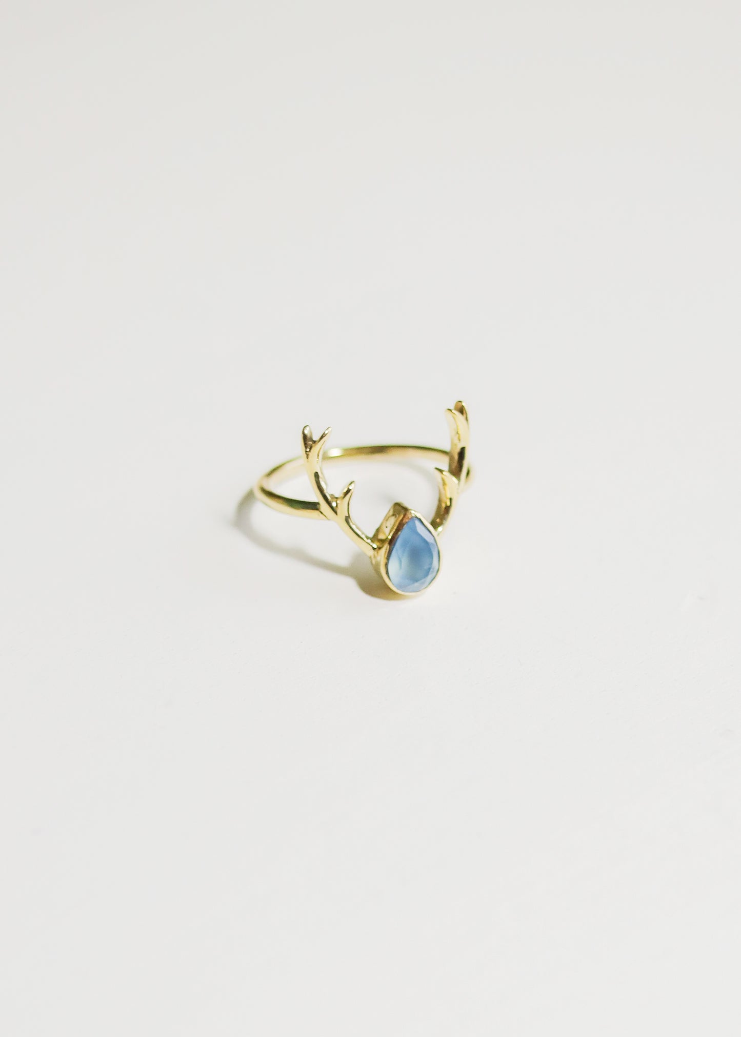 Deer Antler Ring | Brass Stag with Teardrop Gemstone | Rainbow Moonstone Onyx Chalcedony | Boho Fairycore Elven Whimsical | Animal Horn Gem