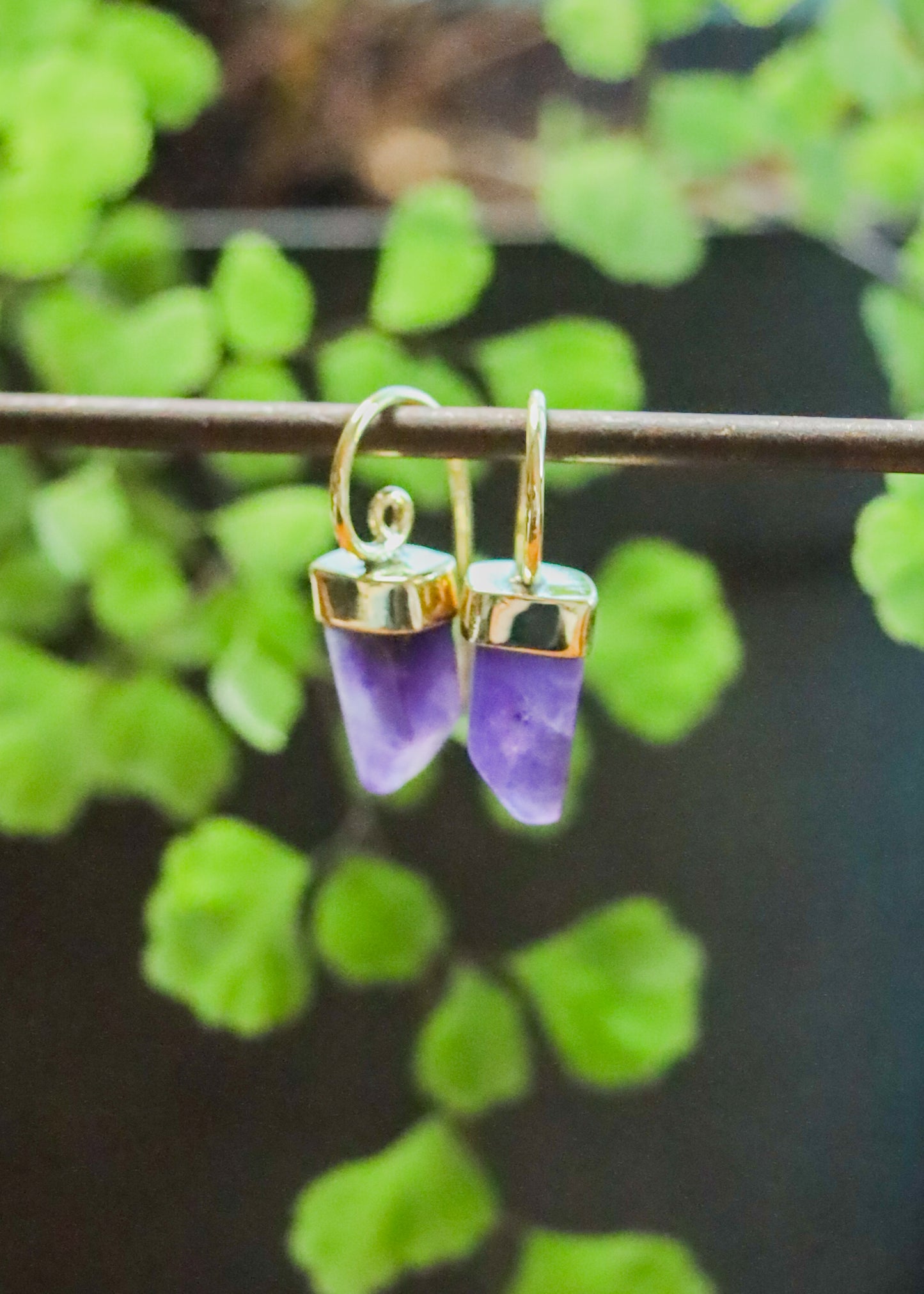 Gemstone Lantern Earrings | Brass Stone Druzy Crystal Spiral Drops | Fairycore Elven Fantasy Jewelry | Minimalist Geometric Boho Goddess
