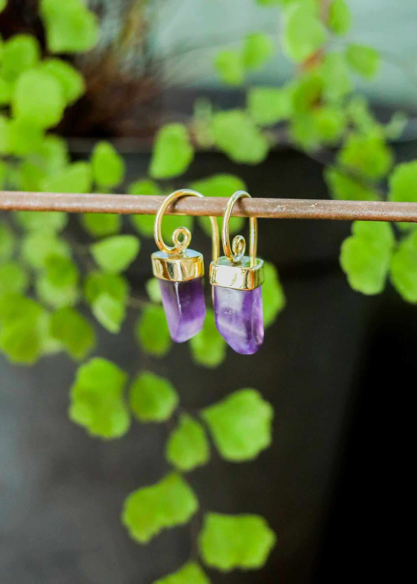 Gemstone Lantern Earrings | Brass Stone Druzy Crystal Spiral Drops | Fairycore Elven Fantasy Jewelry | Minimalist Geometric Boho Goddess