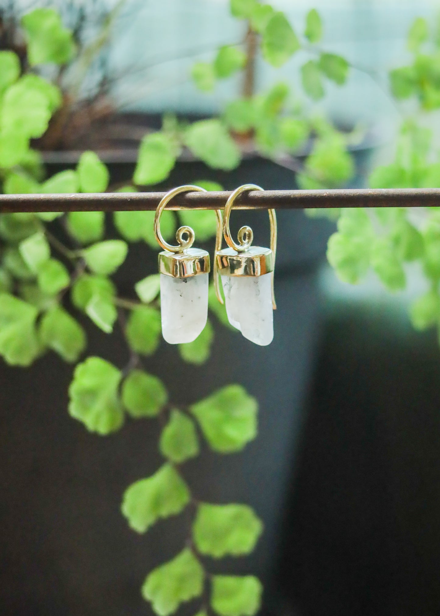 Gemstone Lantern Earrings | Brass Stone Druzy Crystal Spiral Drops | Fairycore Elven Fantasy Jewelry | Minimalist Geometric Boho Goddess