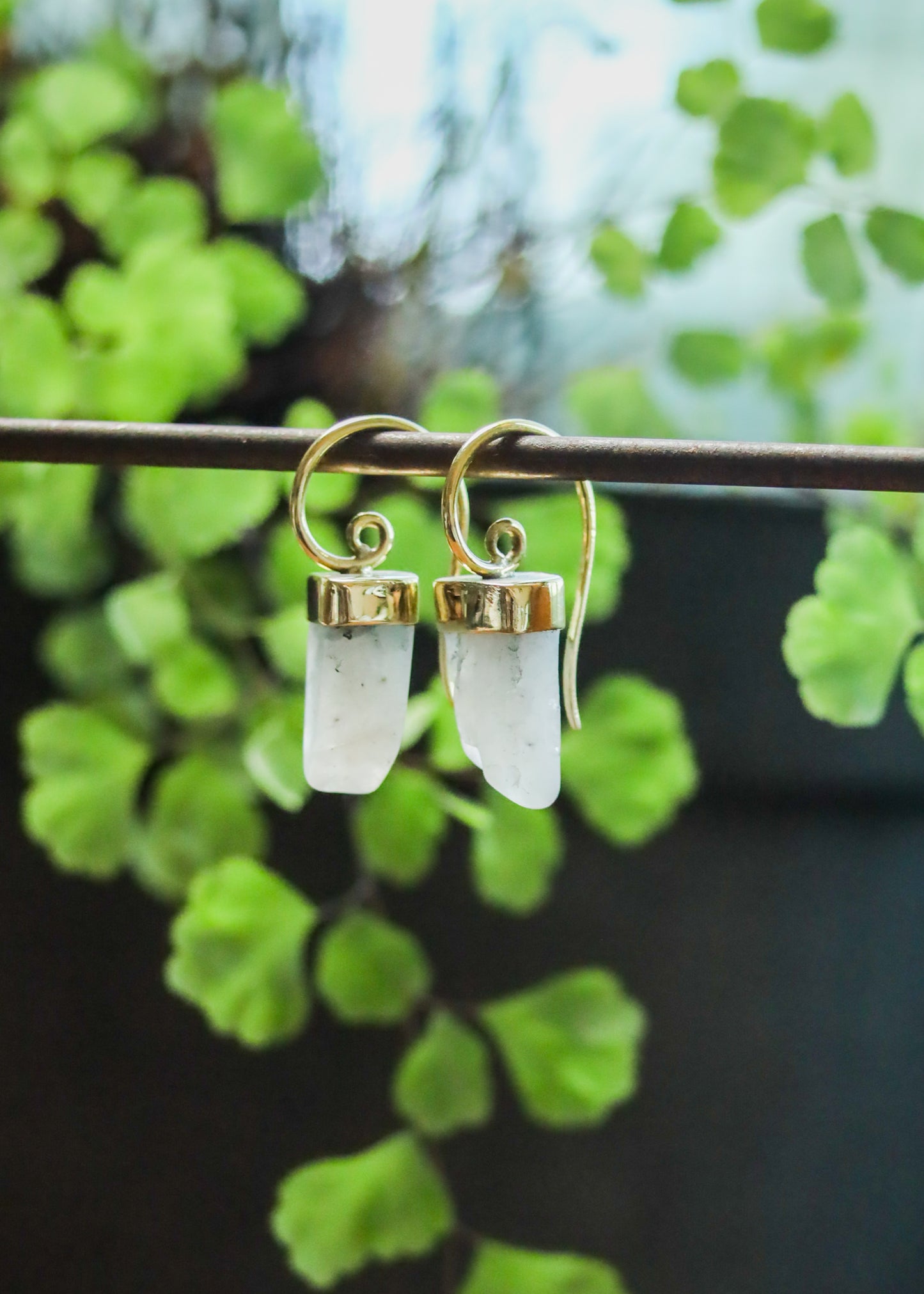 Gemstone Lantern Earrings | Brass Stone Druzy Crystal Spiral Drops | Fairycore Elven Fantasy Jewelry | Minimalist Geometric Boho Goddess