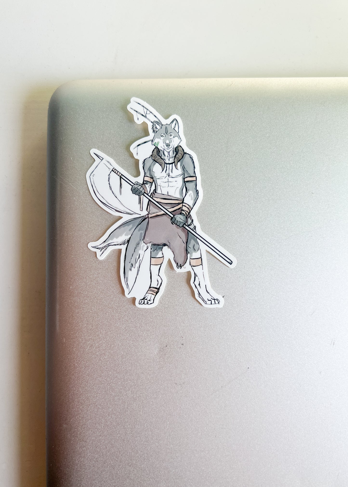 Wolf Reaper Sticker | Fantasy Inspired Warrior Laptop Decal | Furry Mythical Creature Slayer Fighter | Legendary Wulver Fairycore Goblincore