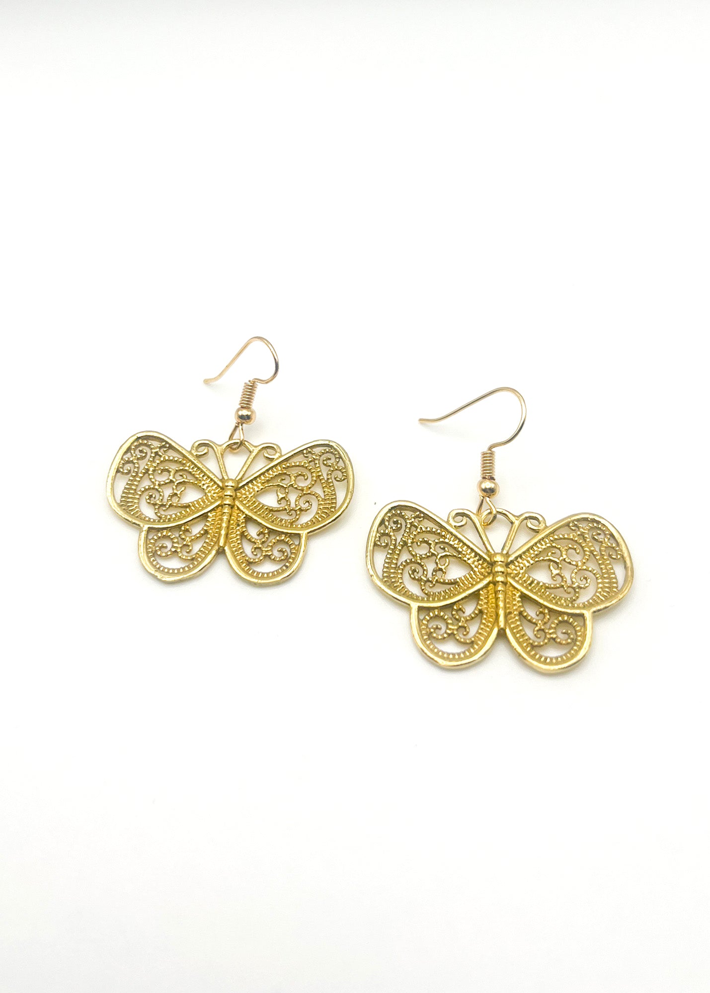 Brass Filigree Butterfly Earrings