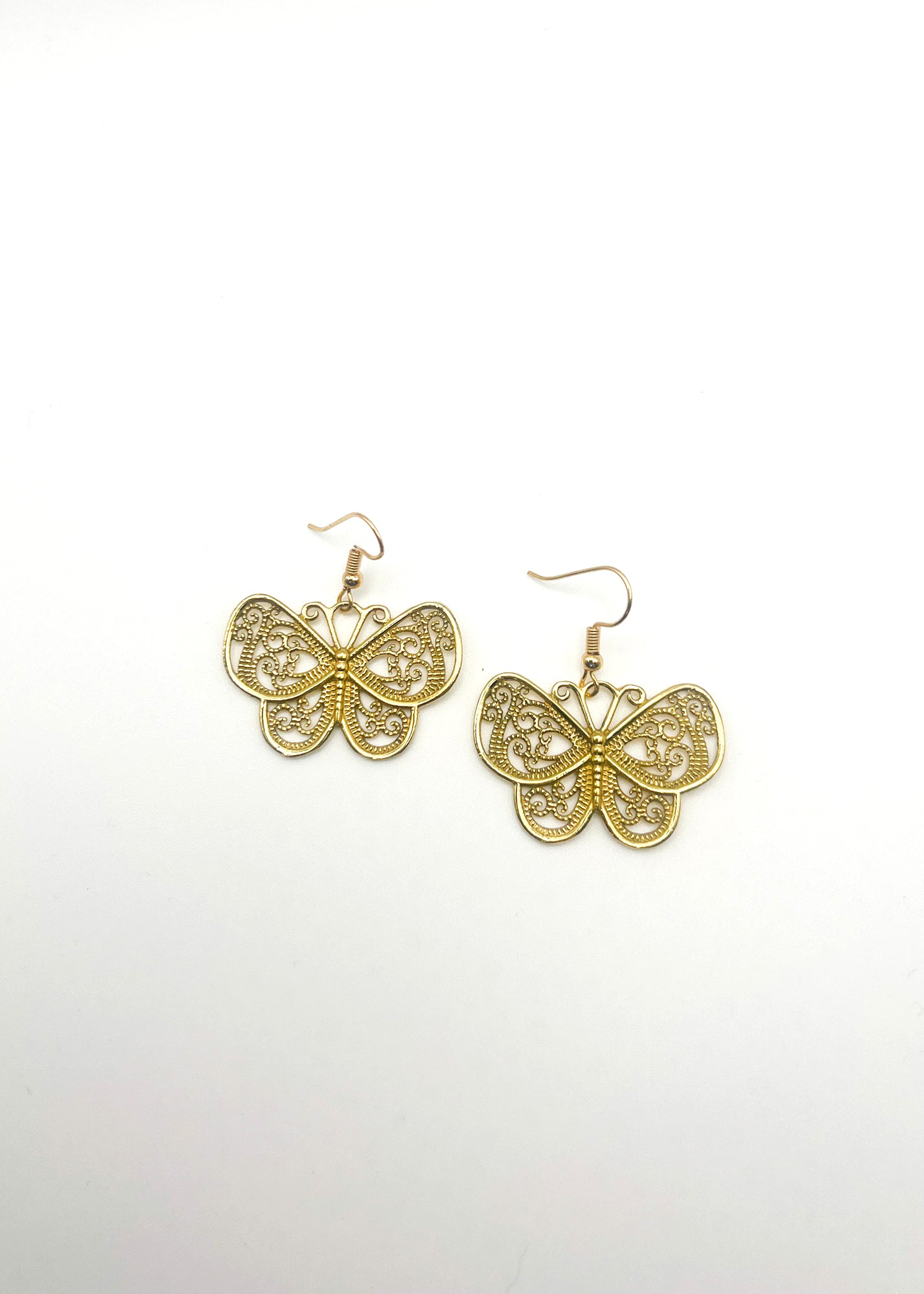 Brass Filigree Butterfly Earrings