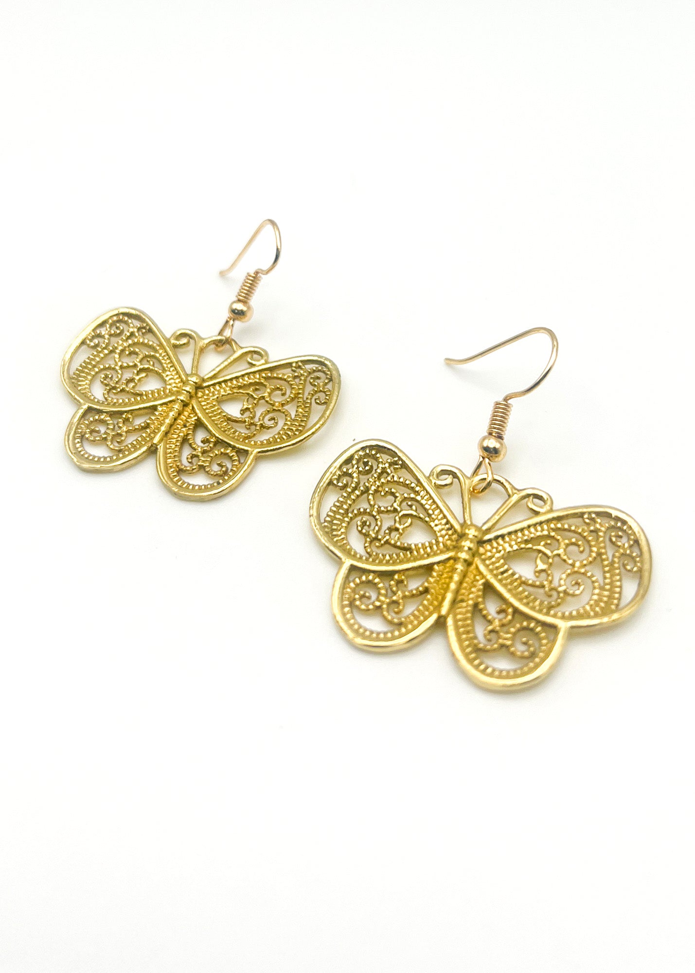Brass Filigree Butterfly Earrings