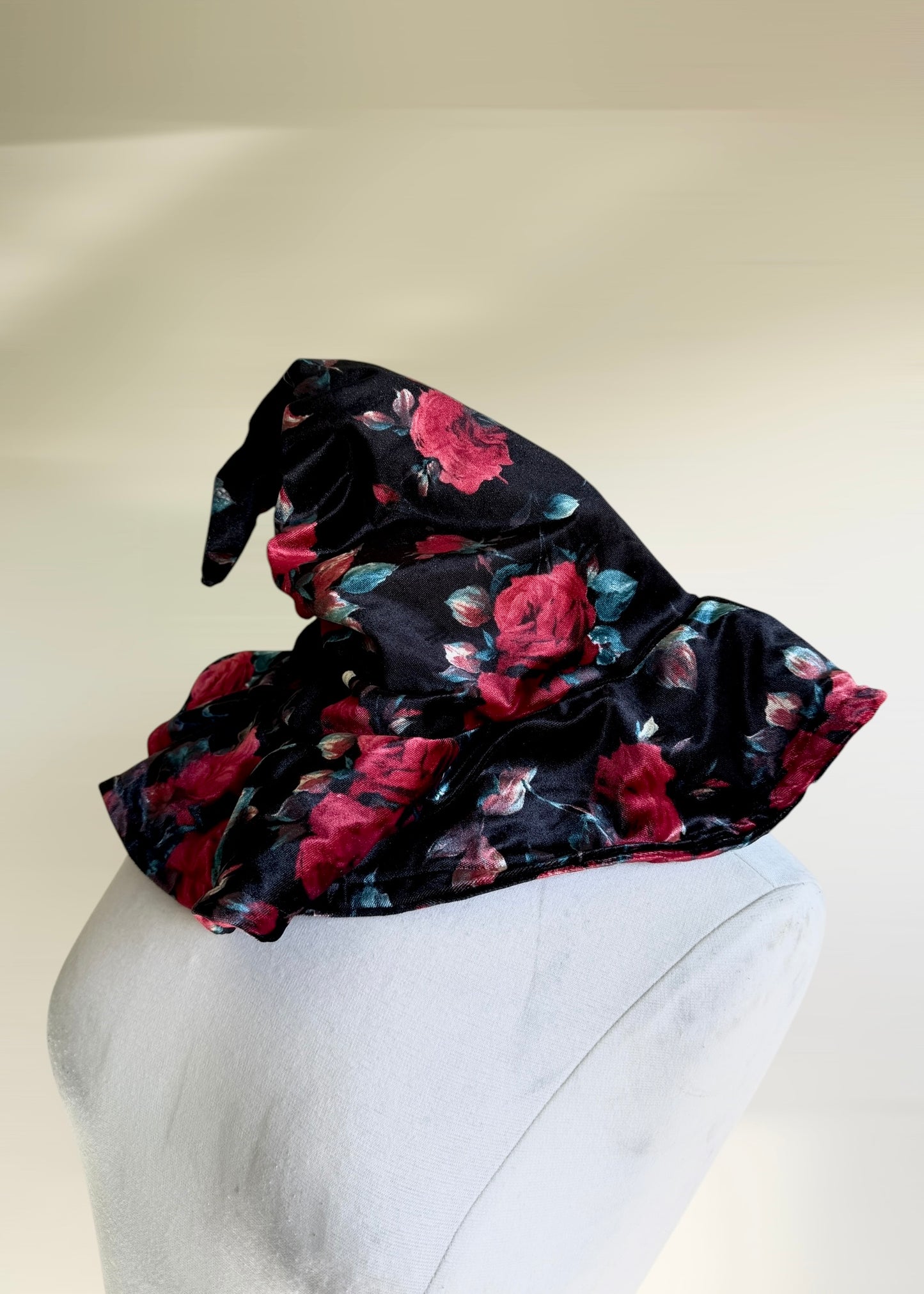 Slouchy Witch Hat | Witchy Halloween Wizard Costume | Fairy Pixie Cottagecore Woodland Elven Cosplay | Floral Rose Velvet