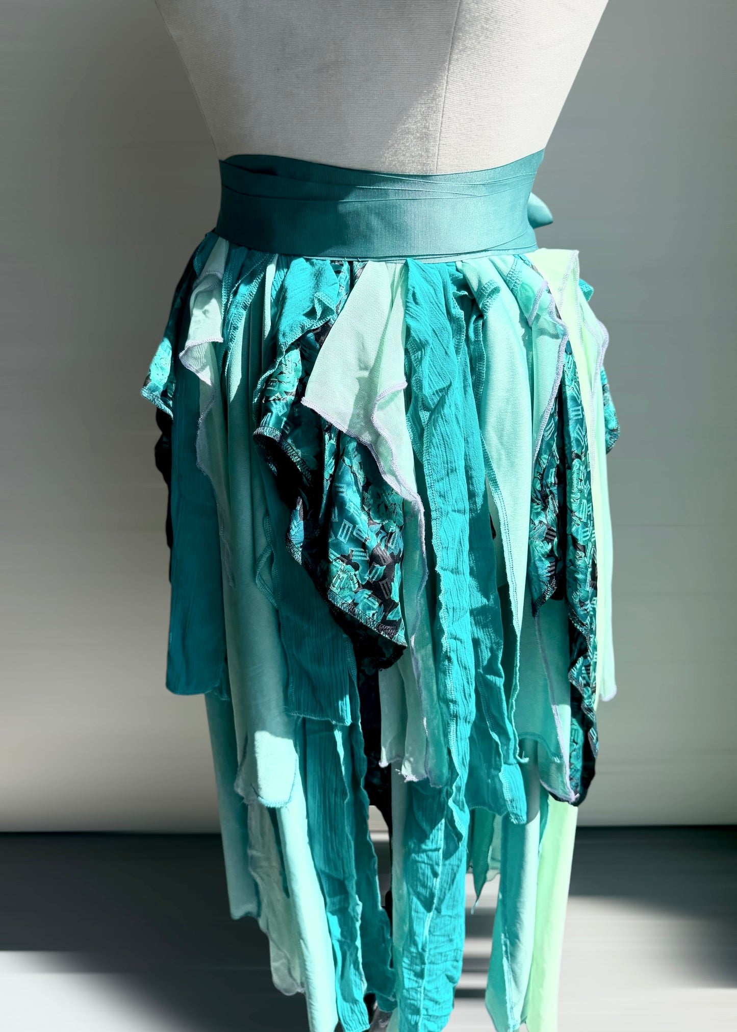 Aqua Fairy Skirt | Angel Tattered Wrap Pixie Tutu | Chiffon Lace Bustle Maxi | Boho Fairycore Whimsical | Fairy Renaissance Festivalwear
