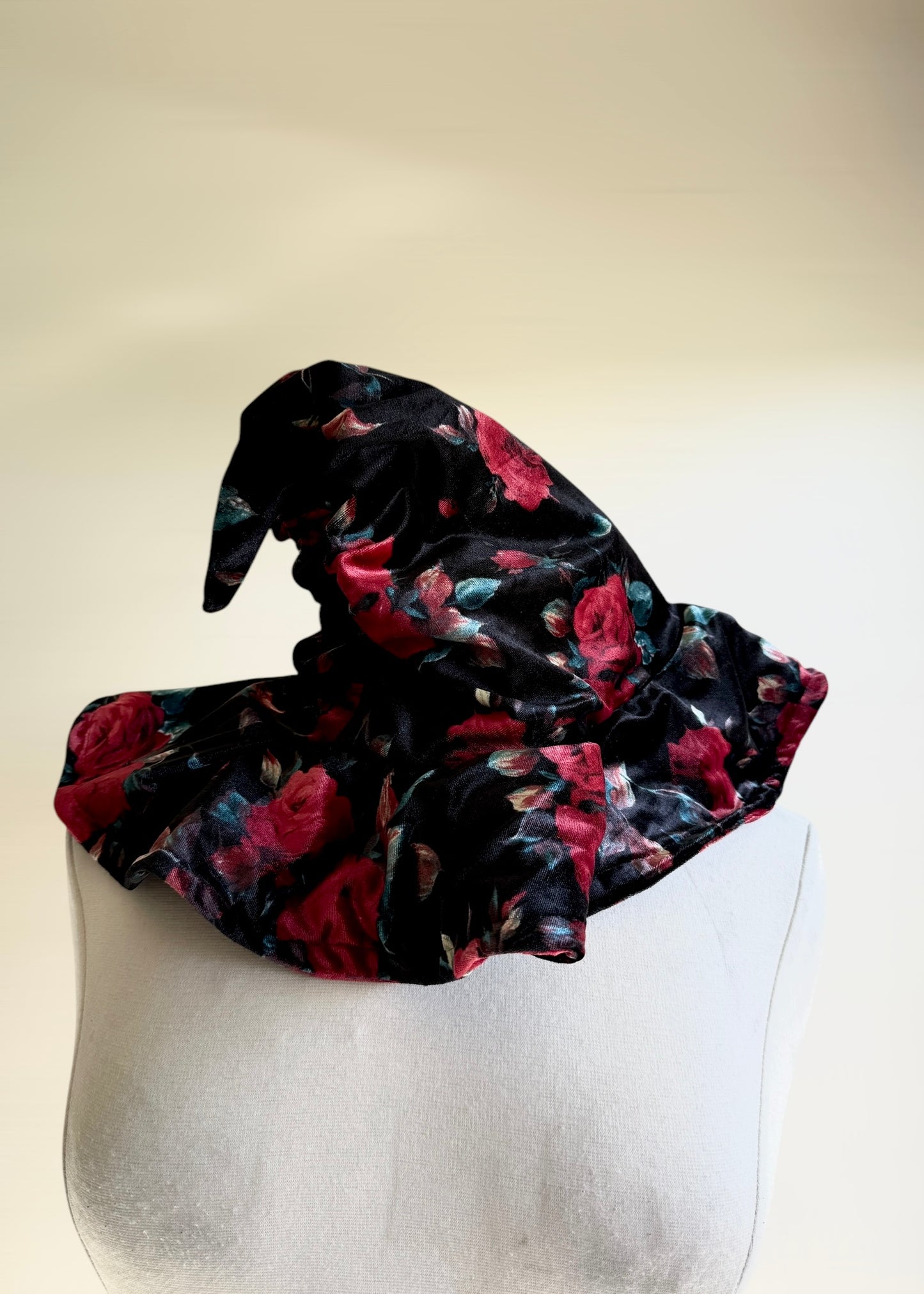 Slouchy Witch Hat | Witchy Halloween Wizard Costume | Fairy Pixie Cottagecore Woodland Elven Cosplay | Floral Rose Velvet
