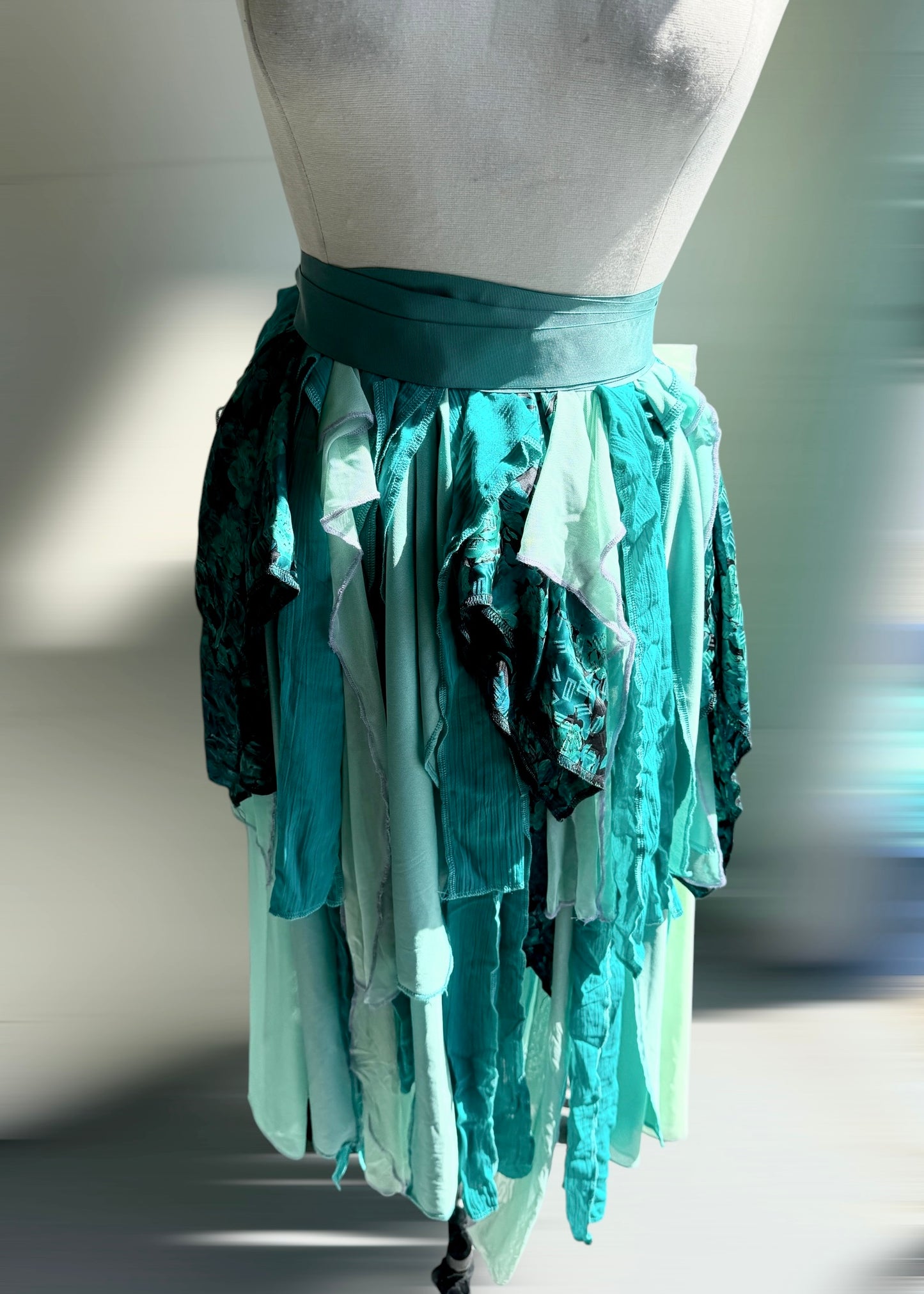 Aqua Fairy Skirt | Angel Tattered Wrap Pixie Tutu | Chiffon Lace Bustle Maxi | Boho Fairycore Whimsical | Fairy Renaissance Festivalwear
