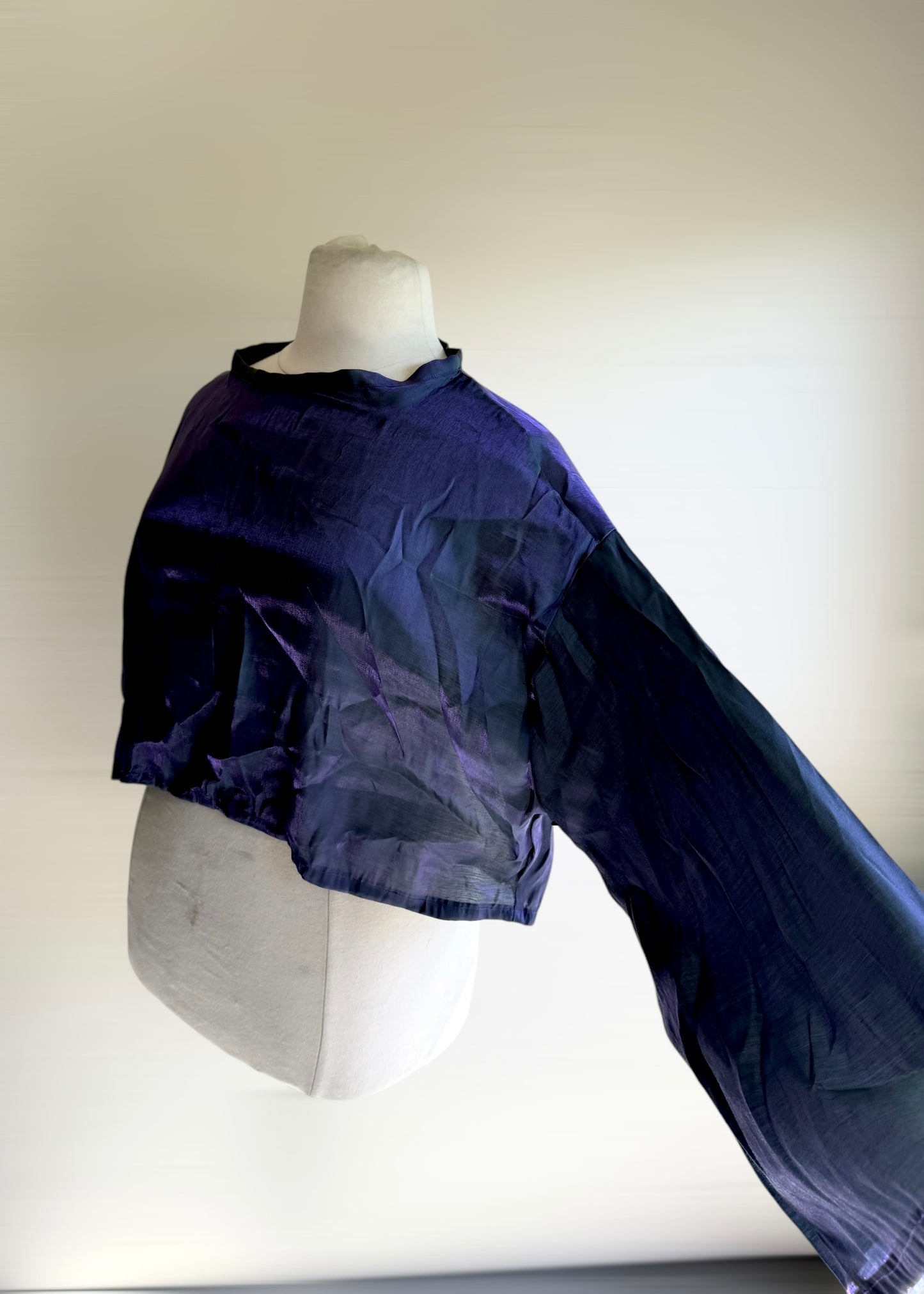 Iridescent Crop Top | Blue Purple Long Sleeve Pullover | Sheer Cropped Blouse | Fairycore Cottagecore Kawaii Festivalwear | Sexy Spring Summer
