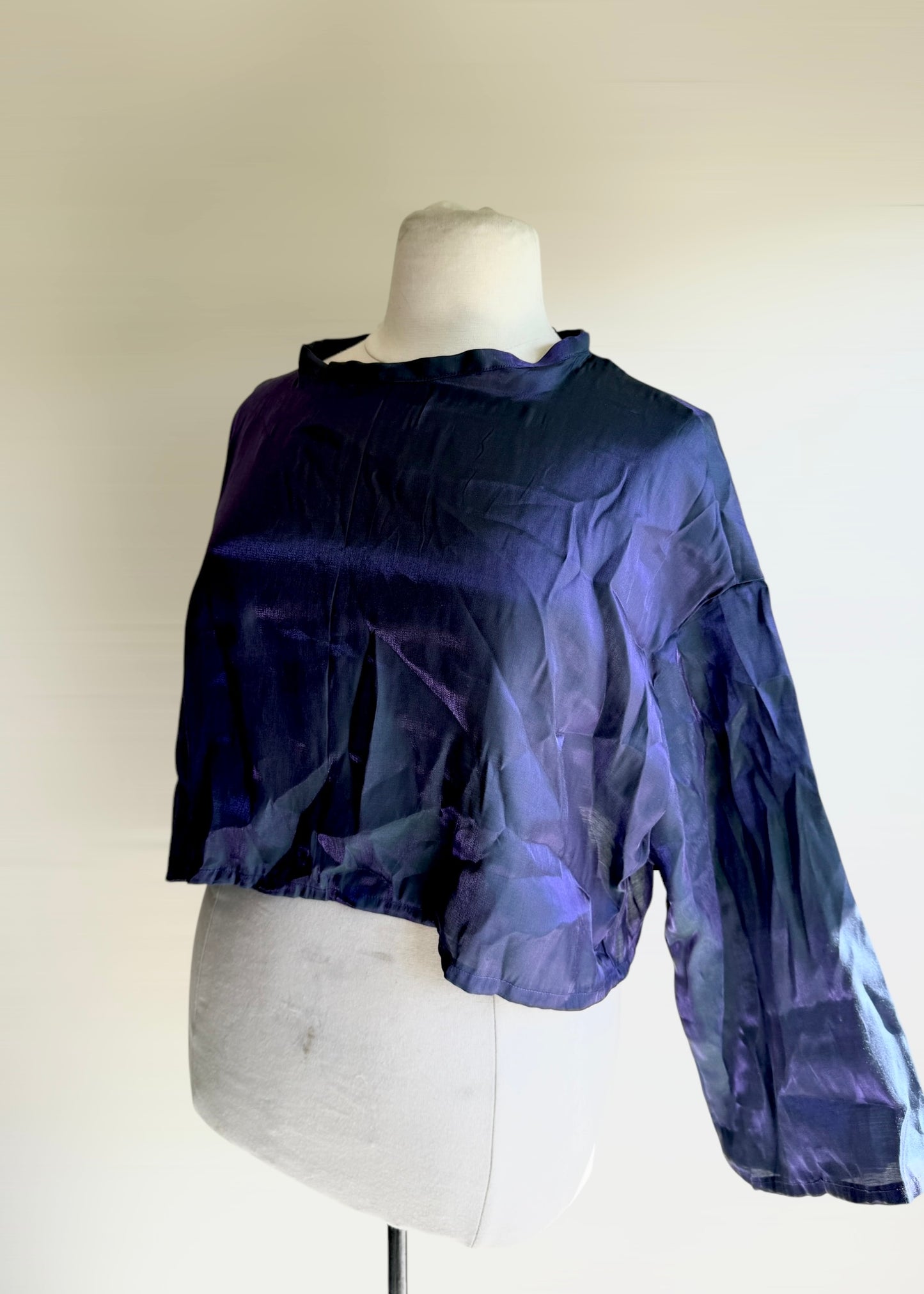 Iridescent Crop Top | Blue Purple Long Sleeve Pullover | Sheer Cropped Blouse | Fairycore Cottagecore Kawaii Festivalwear | Sexy Spring Summer