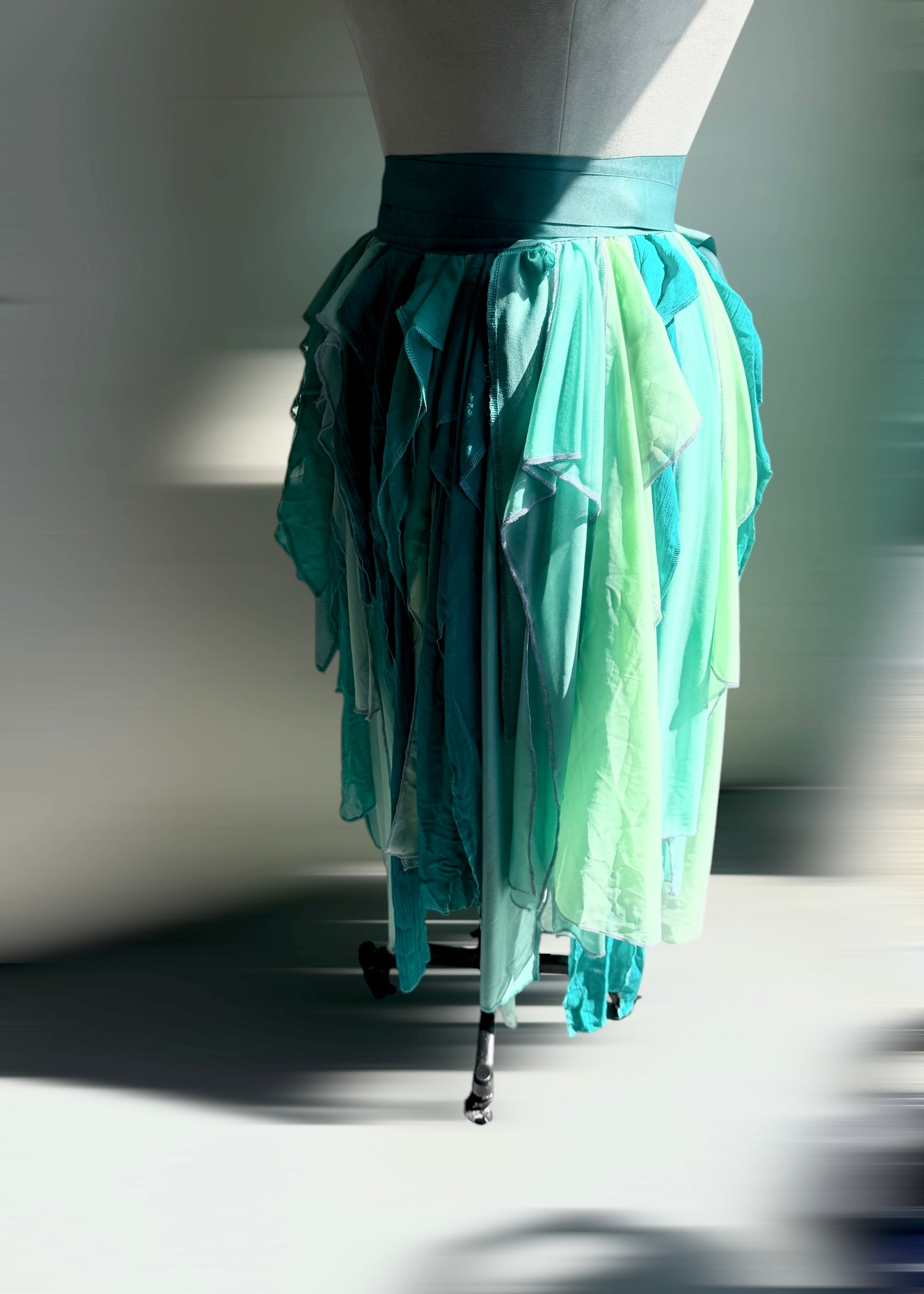 Aqua Fairy Skirt | Angel Tattered Wrap Pixie Tutu | Chiffon Lace Bustle Maxi | Boho Fairycore Whimsical | Fairy Renaissance Festivalwear