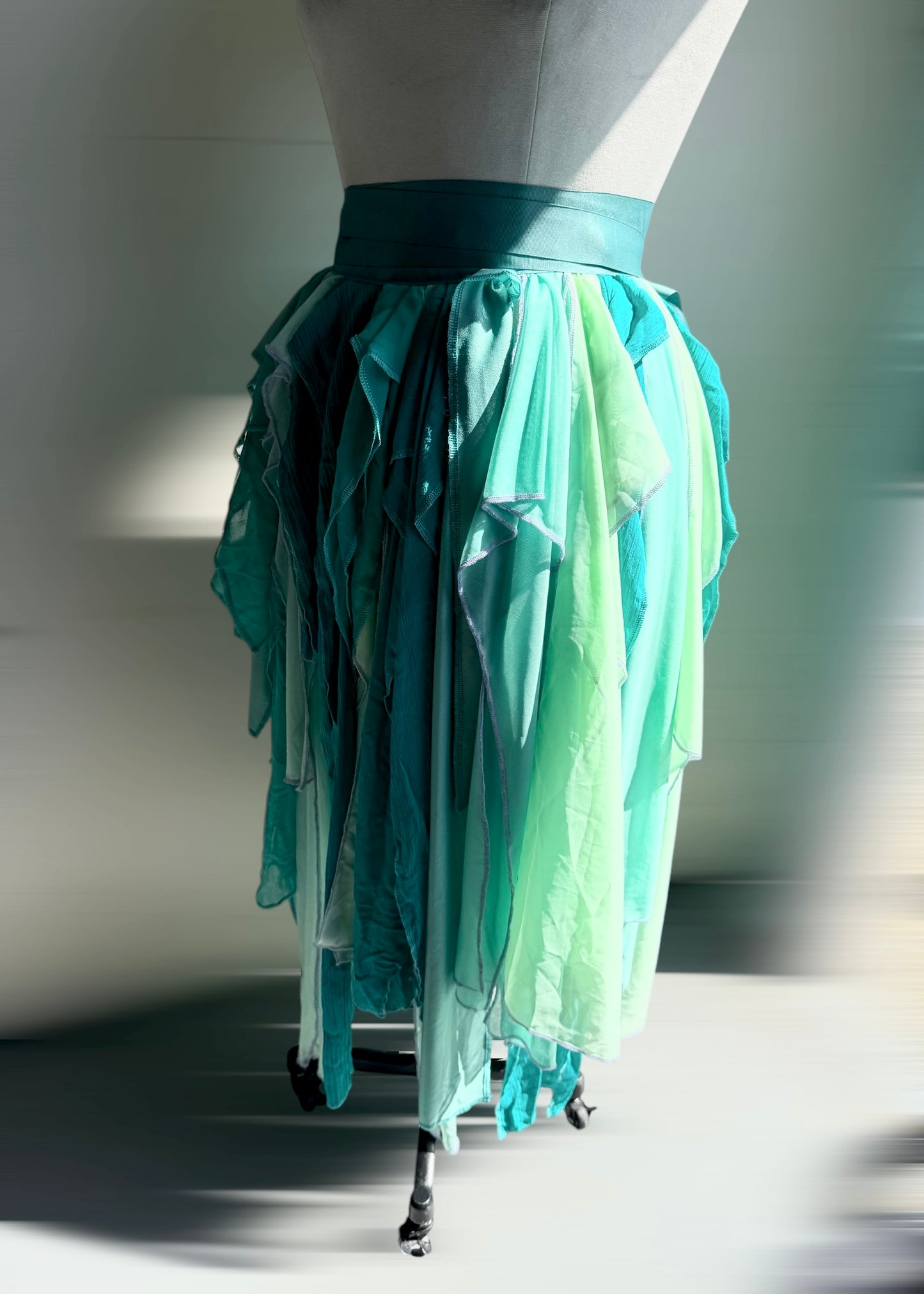 Aqua Fairy Skirt | Angel Tattered Wrap Pixie Tutu | Chiffon Lace Bustle Maxi | Boho Fairycore Whimsical | Fairy Renaissance Festivalwear