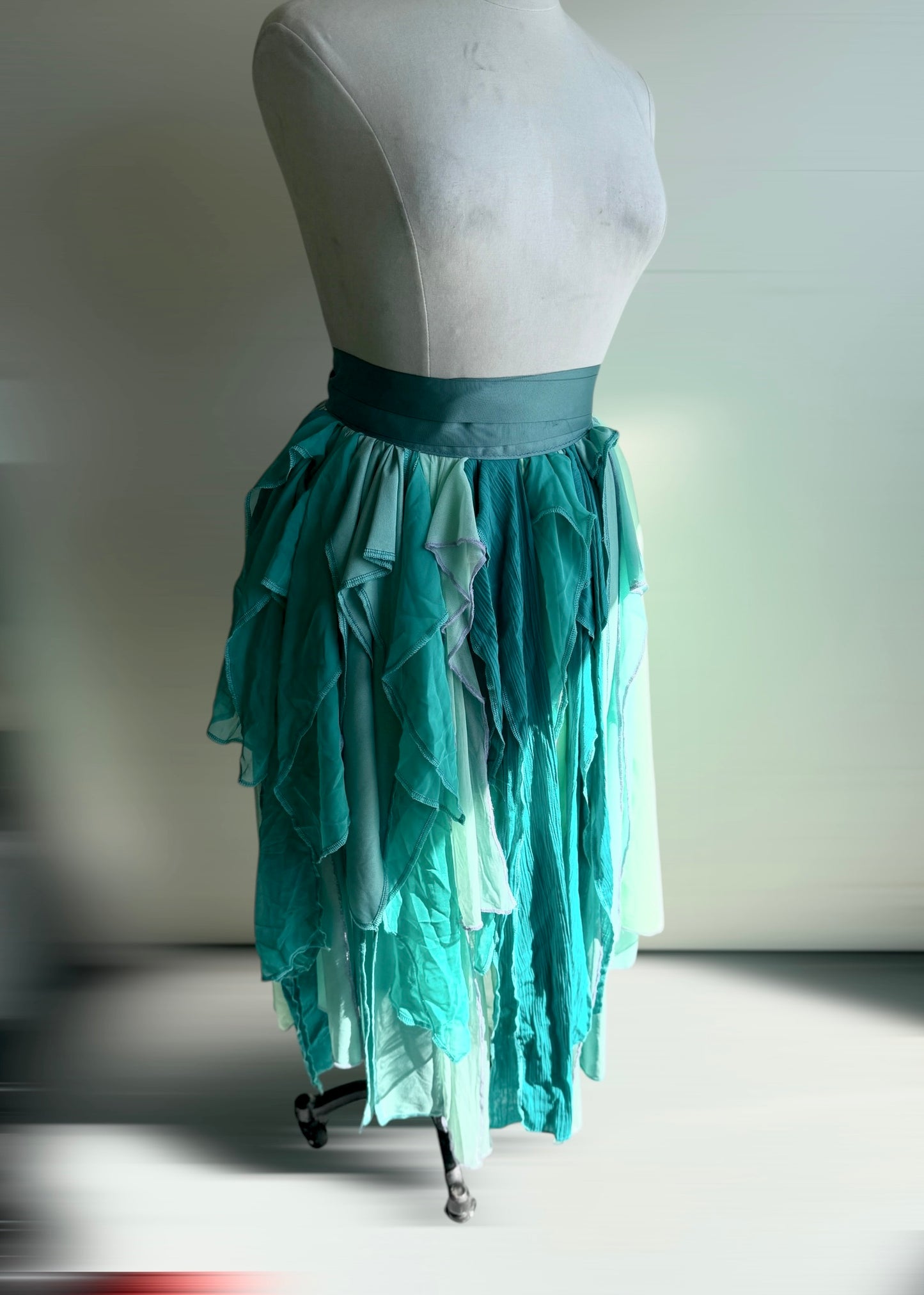 Aqua Fairy Skirt | Angel Tattered Wrap Pixie Tutu | Chiffon Lace Bustle Maxi | Boho Fairycore Whimsical | Fairy Renaissance Festivalwear