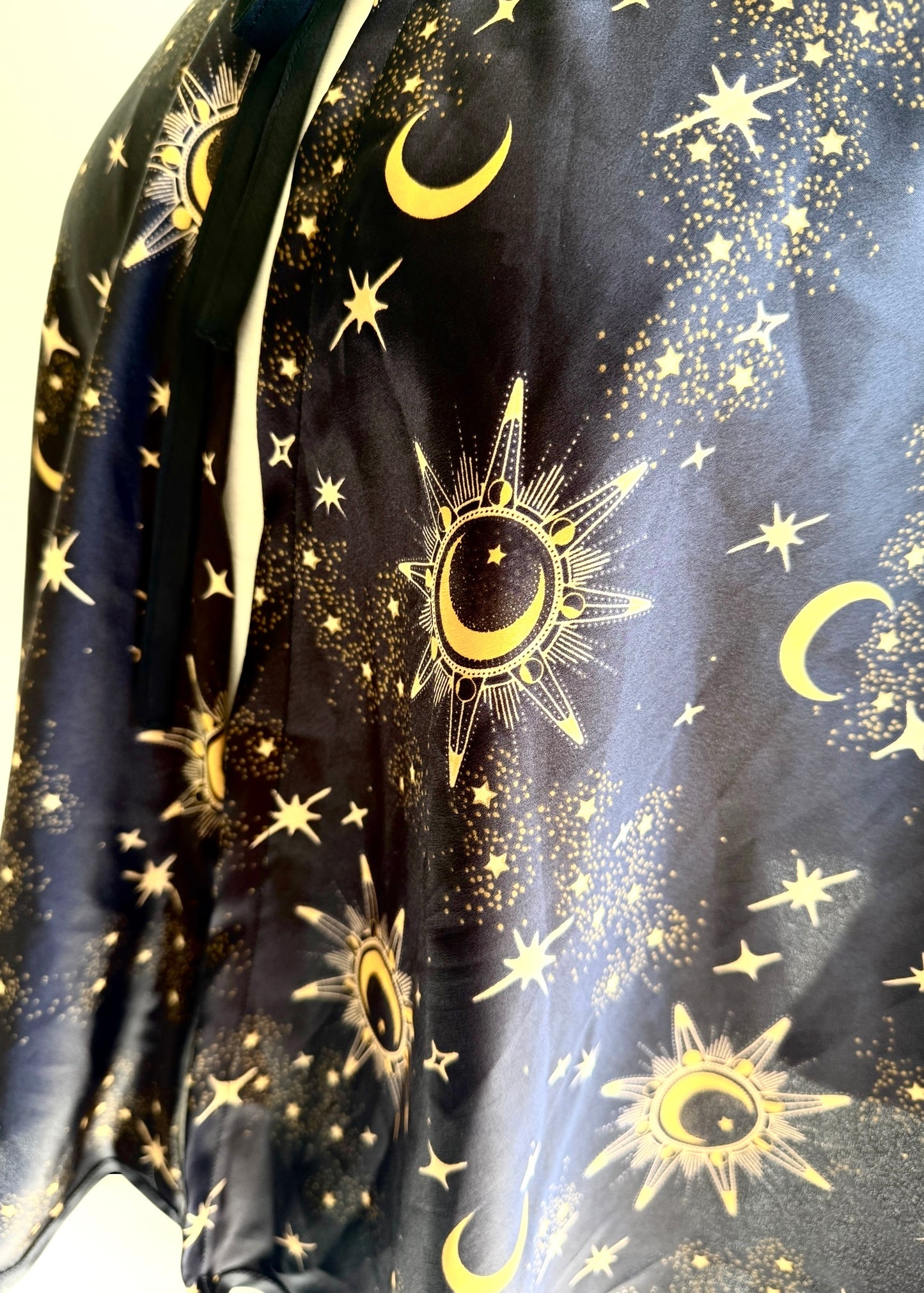 Silky Astrology Cape | Gold Black Galaxy Astrological Cloak | Hooded Medieval Renaissance Capelet
