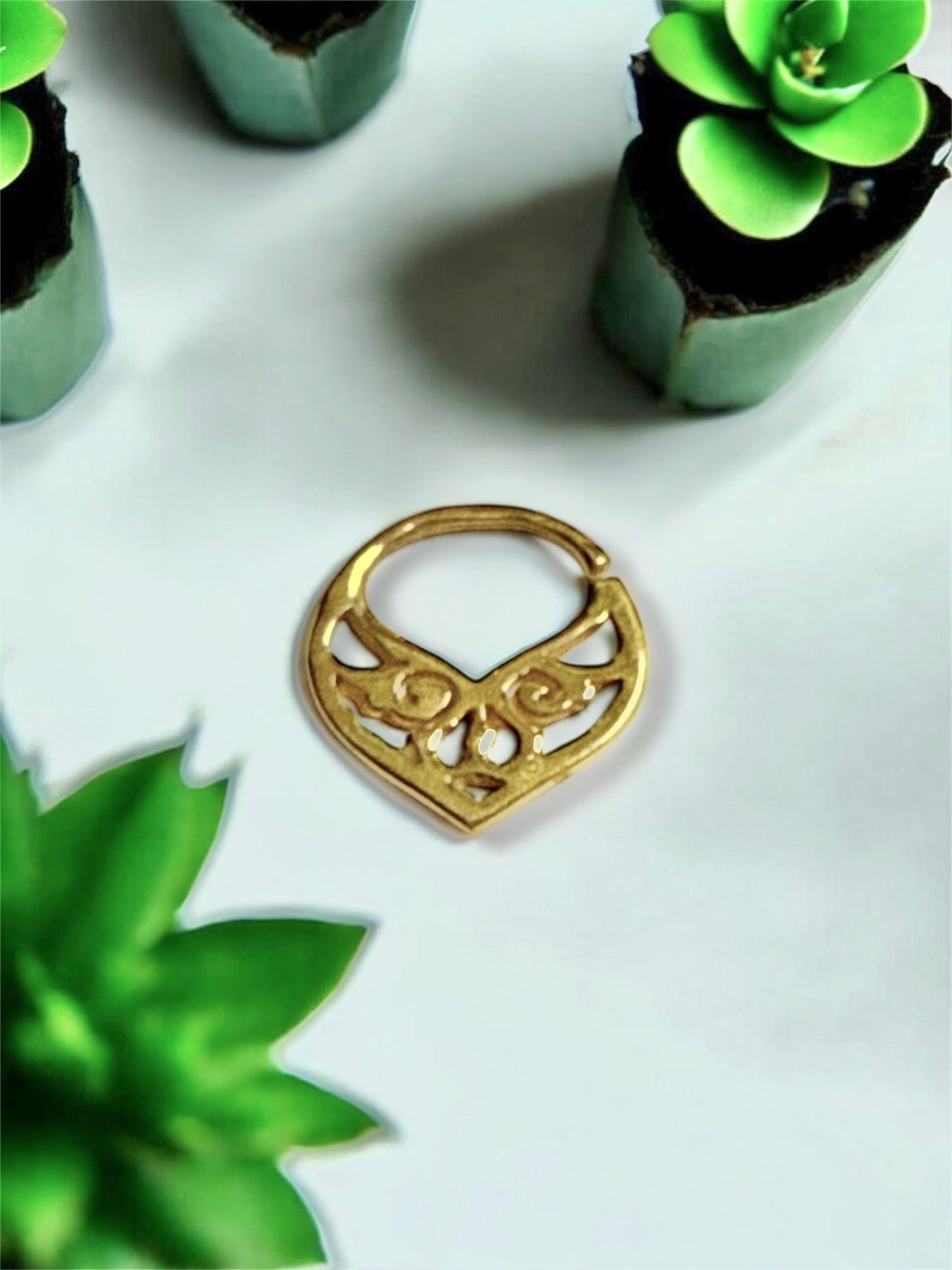 Gold Plated Pierced Septum | Celtic Knot Septum Ring | Boho Whimsical Fantasy Elven Nose Jewelry