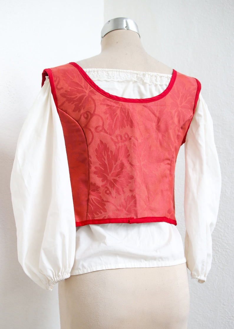 Red Renaissance Bodice | Medieval Baroque Corset | Lace Front Vest | SCA LARP Faire Garb | Wench Pirate Costume | Cosplay Festival Fashion