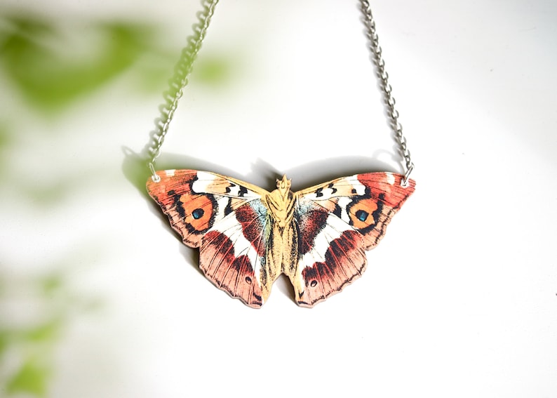 Butterfly Necklace | Laser Wood Cut Pendant | Cottagecore Fairycore Goblincore Boho Flower Insect Jewelry | Moth Monarch Floral Bug Wing