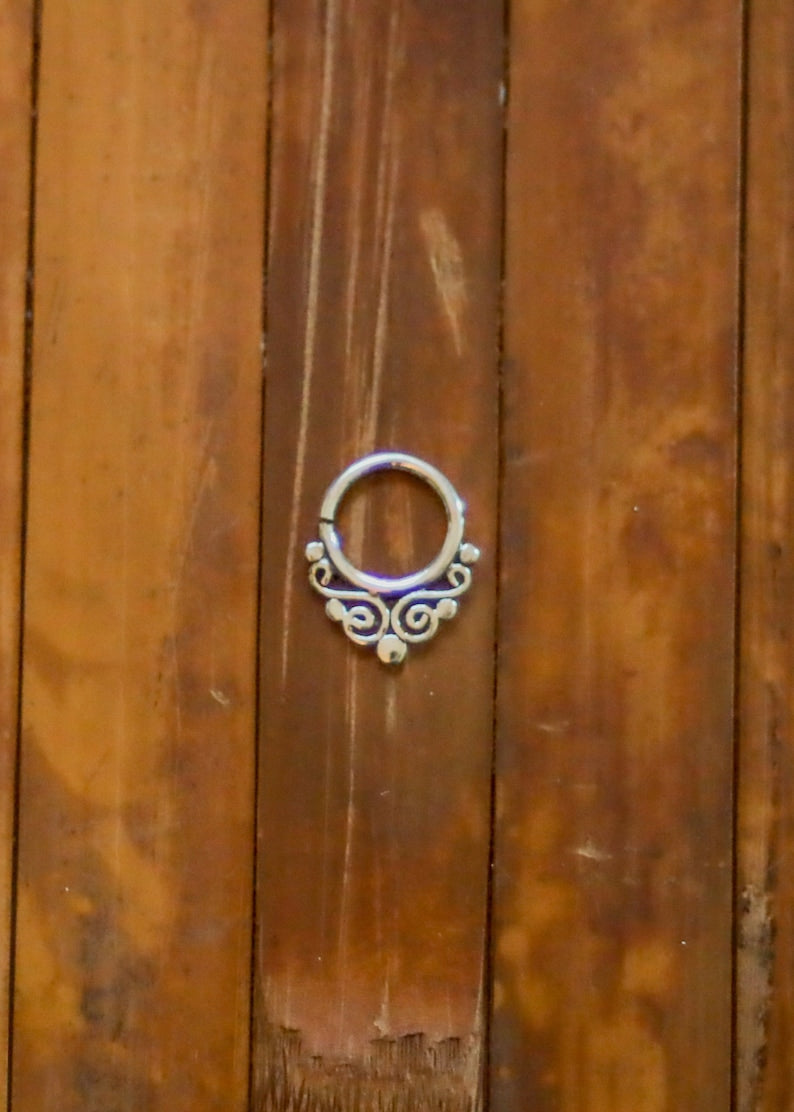 Silver Septum Ring | 18g Pierced Septum | Boho Fairycore Elven Witchy Septum Piercing | Sterling Silver Nose Ring | Tribal Septum Ring