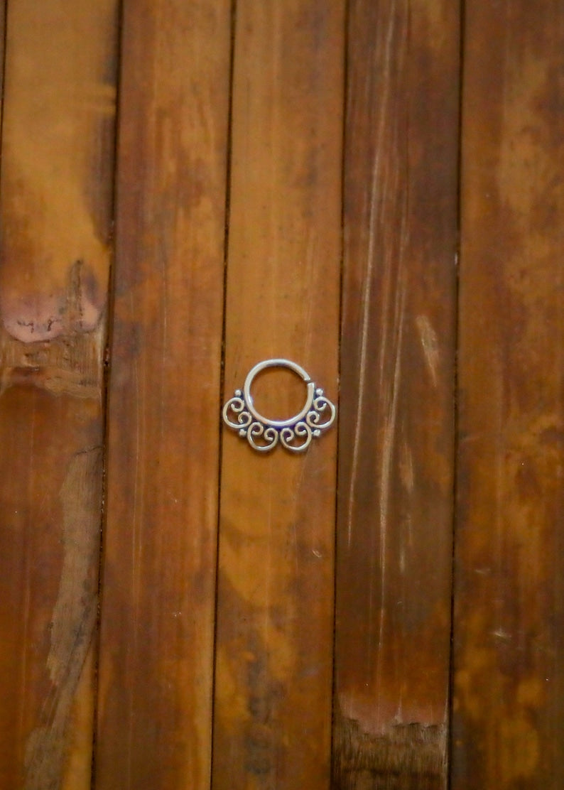 Silver Septum Ring | 18g Pierced Septum | Boho Fairycore Elven Witchy Septum Piercing | Sterling Silver Nose Ring | Tribal Septum Ring