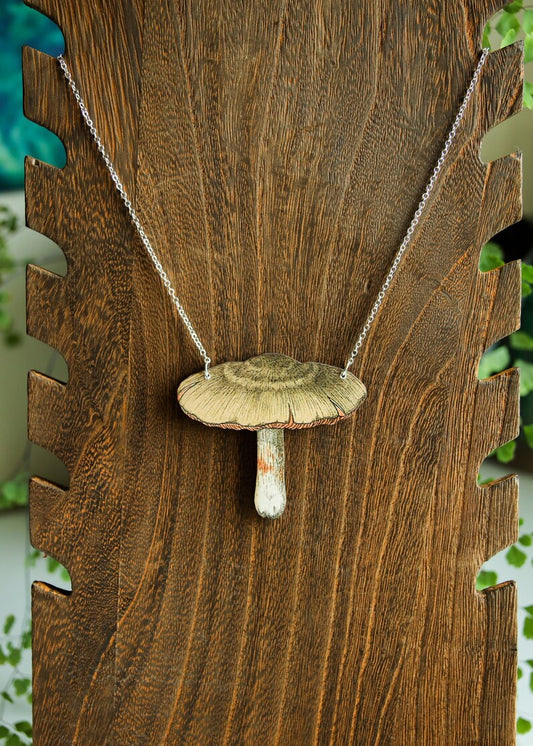 Mushroom Pendant Necklace | Russula Goblincore Fungi Mycology Jewelry | Fairycore Boho Botanical Gifts | Laser Cut Wood Nature Inspired