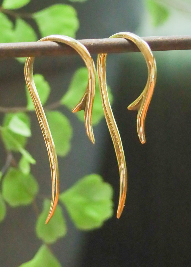 Brass Floral Spiral Earrings | Geometric Threader Point Jewelry | Elven Fairycore Whimsical Festival Tribal | Boho Gold Tone Delicate Hoops