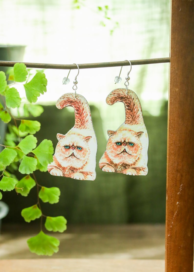 Cat Charm Earrings | Laser Cut Wood Kitty Dangles | Pet Animal Lover Gifts | Persian Maine Coon Russian Blue British Shorthair Black Cat