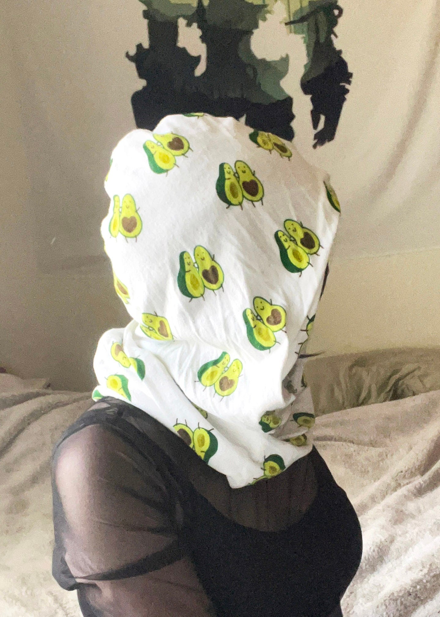 Flannel Cowl Scarf | Cute Avocado Infinity Scarves | Cozy Festival Hooded Head Wrap Hoodie | Kawaii Neck Warmer Snood Thneed Loop Shrug