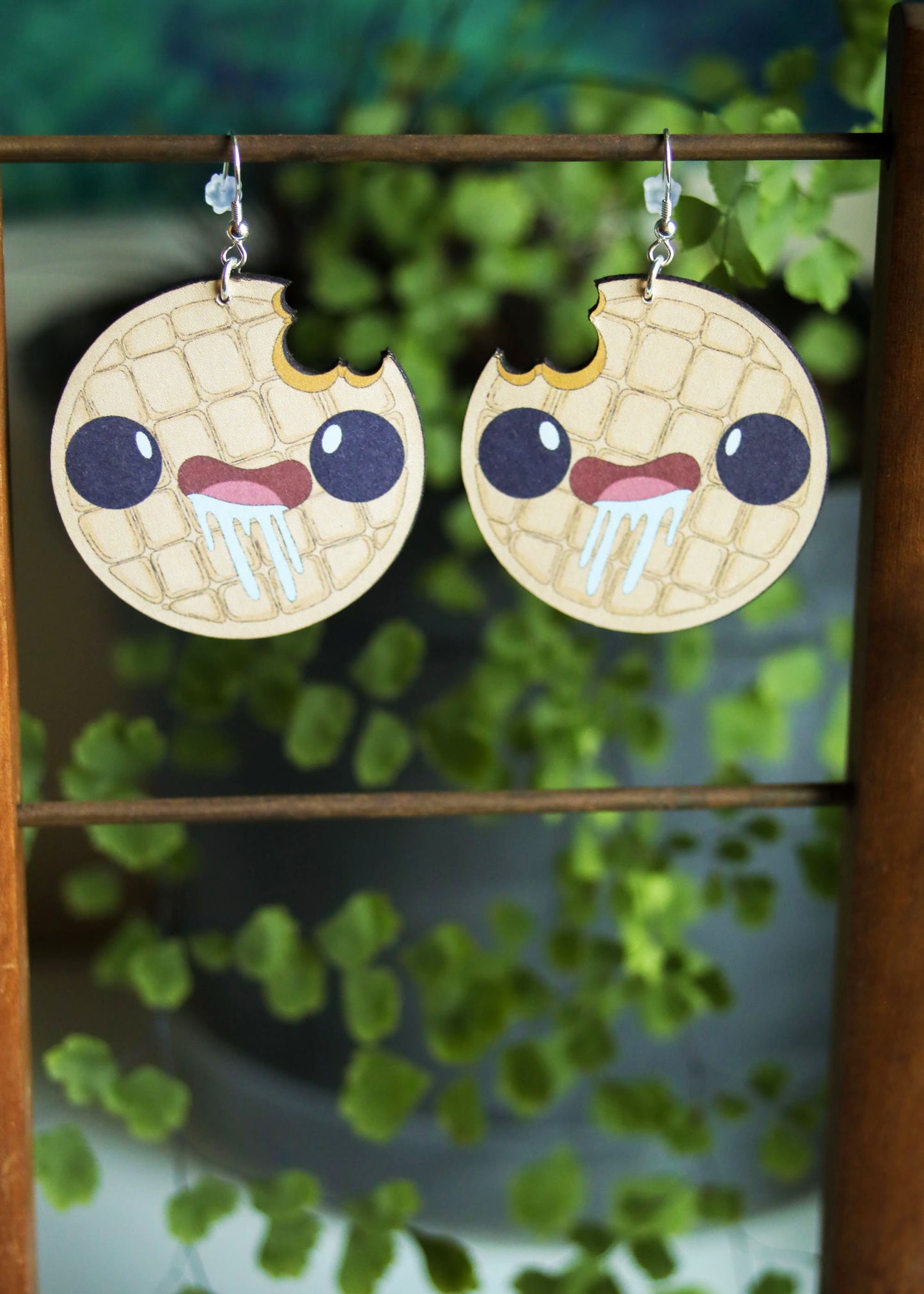 Mindless Waffle Earrings | Breakfast Miniature Food Charm Jewelry | Quirky Nerdy Cute Kawaii Anime Dangles | Fantasy Snack Accessories
