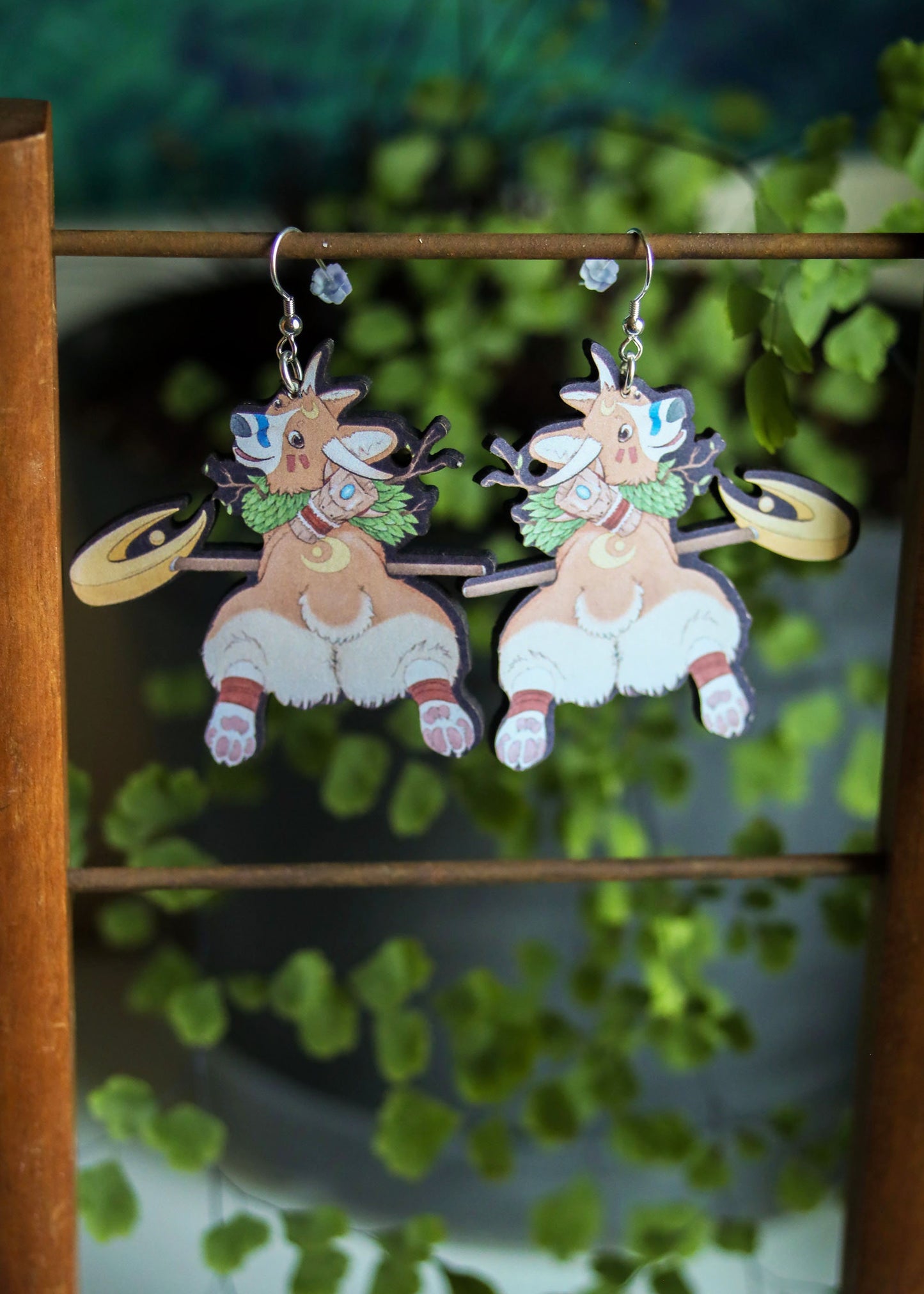 Mythical Corgi Druid Earrings | Fantasy Inspired Nerdy Geeky Jewelry | Mystical Hellhounds Dog Griffin Butt | Witchy Beast God Moon Staff