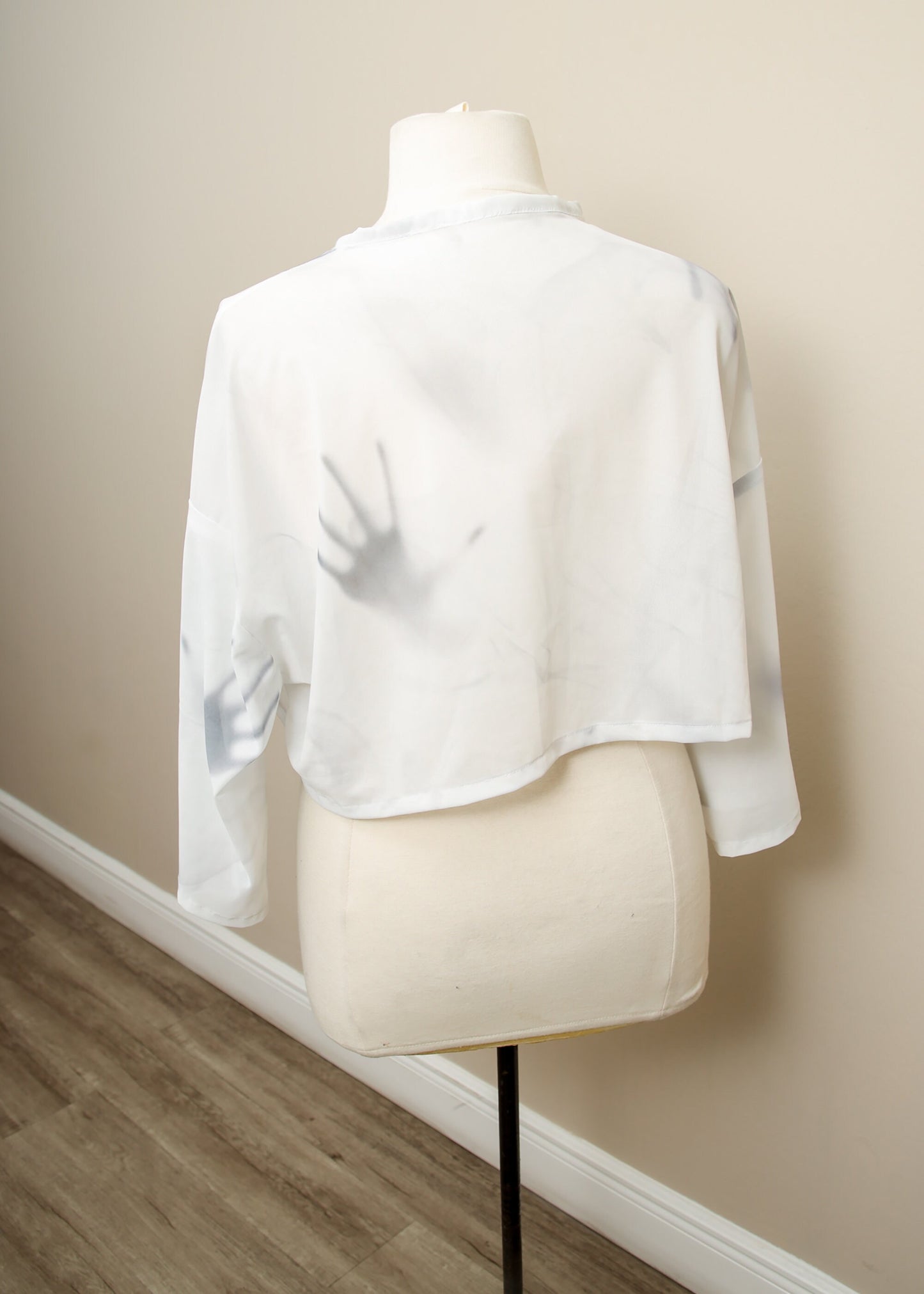 Halloween Crop Top | Ghost Hands Long Sleeve Pullover | Sheer Mesh Cropped Blouse | Spooky Haunted Gothic Horror Shirt | Lightweight Tee