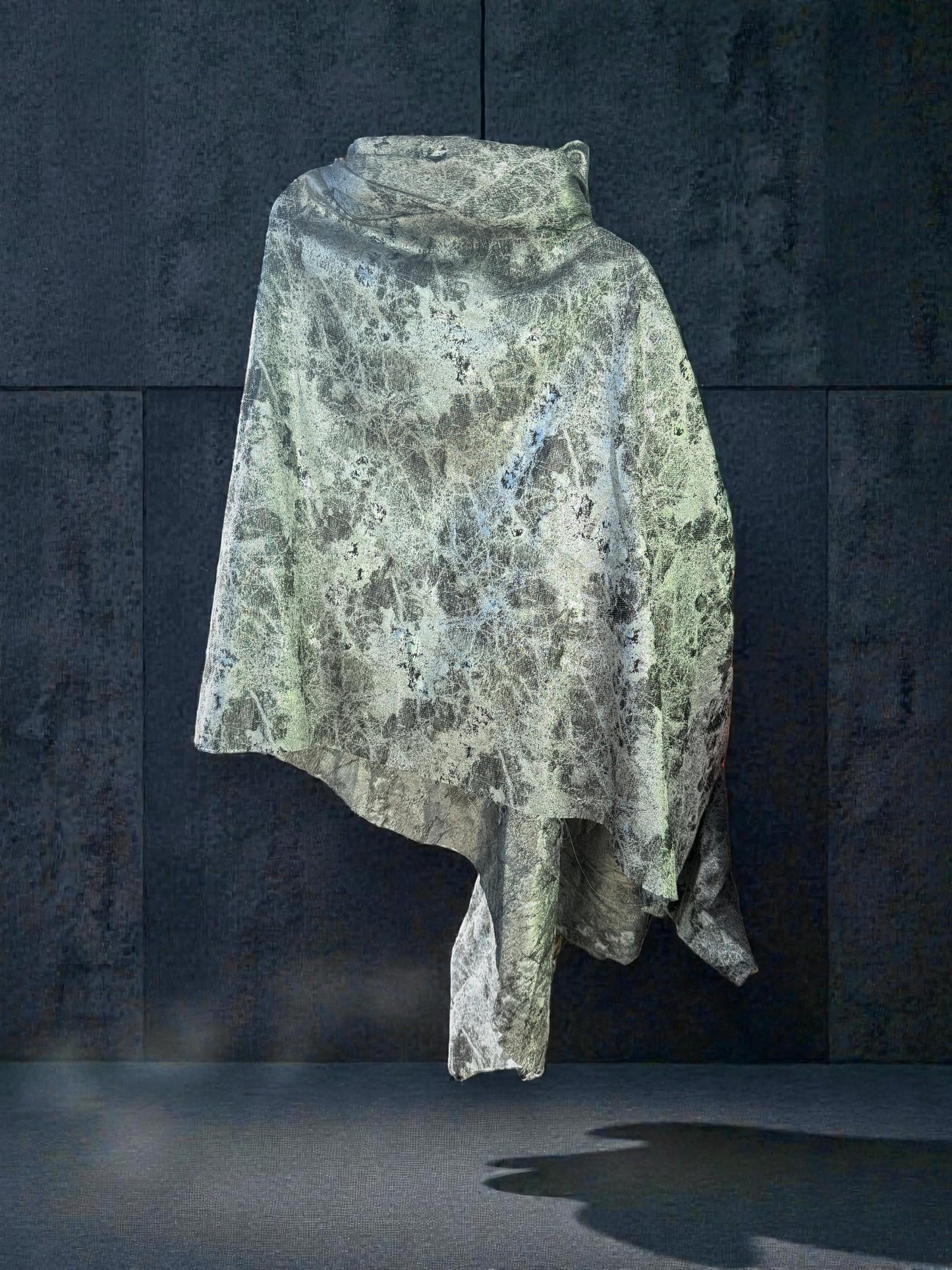Moon Shoulder Cape | Silver Metallic Cyberpunk Futuristic Cloak | Hooded Cowl Apocalyptic Capelet | Asymmetrical Cyberpunk Sleeveless Top