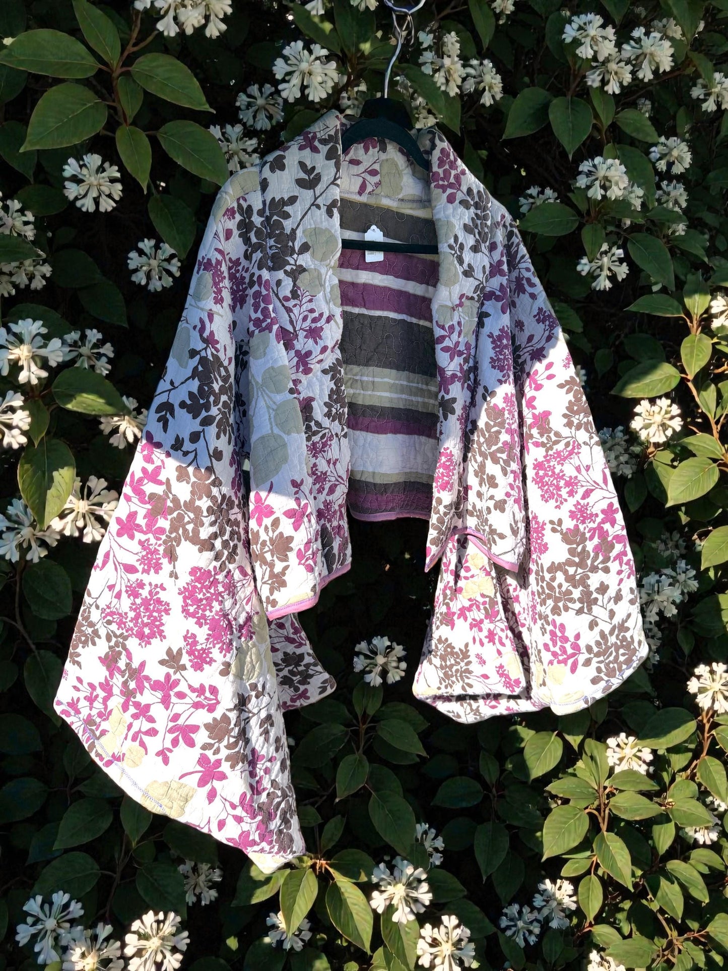 Kimono Quilt Jacket | Floral Quilted Blanket Crop Top | Purple Lavender Outerwear | Handmade Repurposed Upcycled | Kawaii Anime Inspired