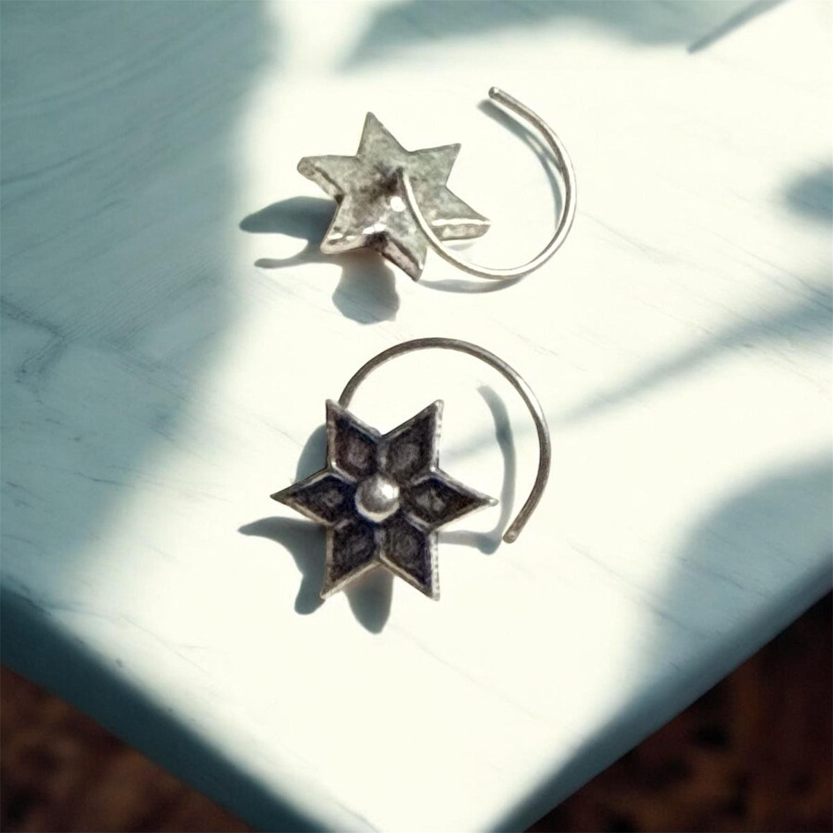 Silver Star Nose Stud | Sterling Silver Floral Piercing | Elven Mythical Witchy Jewelry | Whimsical Fairycore Cottagecore Body Jewelry