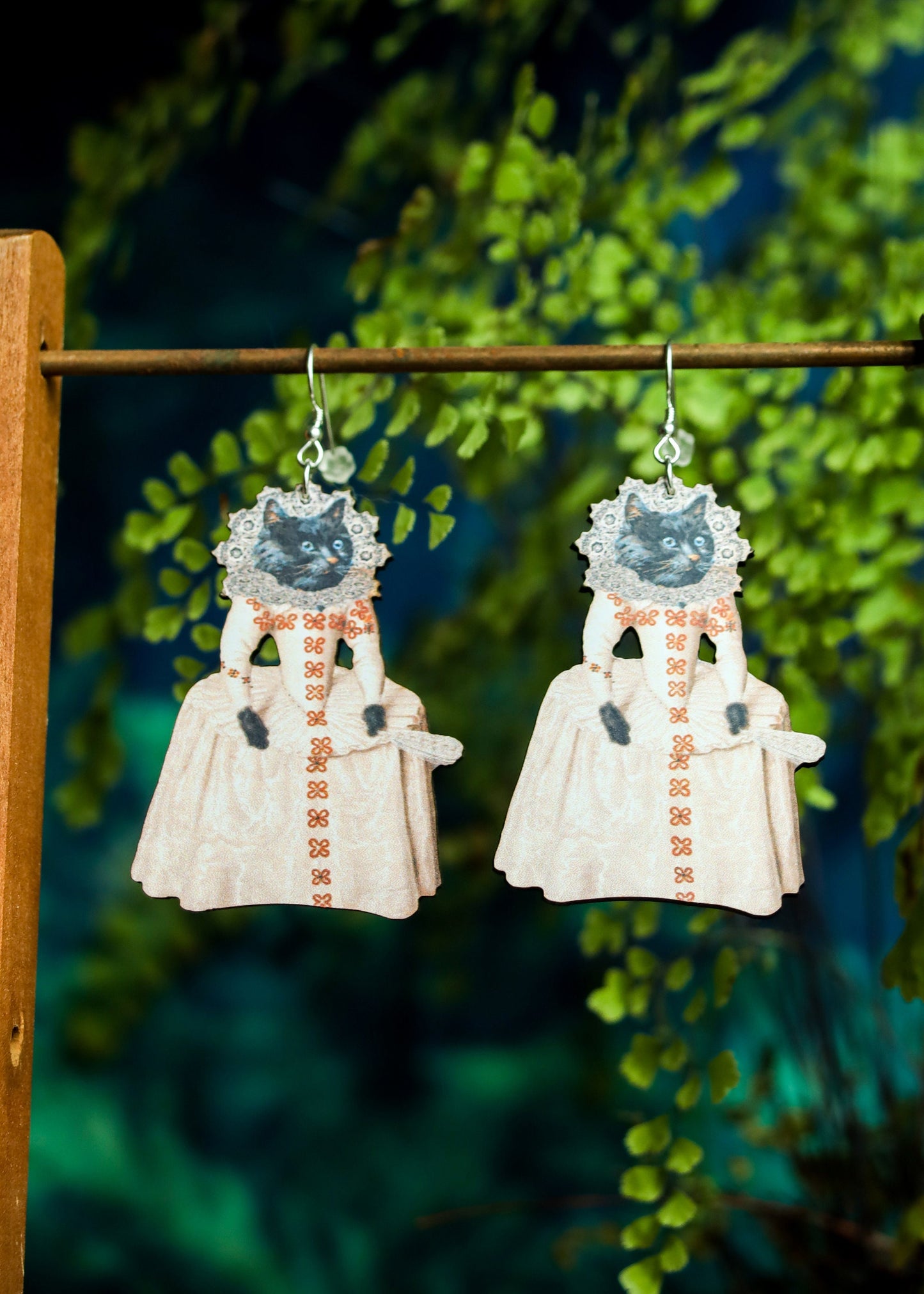 Victorian Cat Earrings | Retro Vintage Collage Jewelry | Kitten Lover Gift | Geisha Edwardian Renaissance Kitty | Cottagecore Fairycore Boho