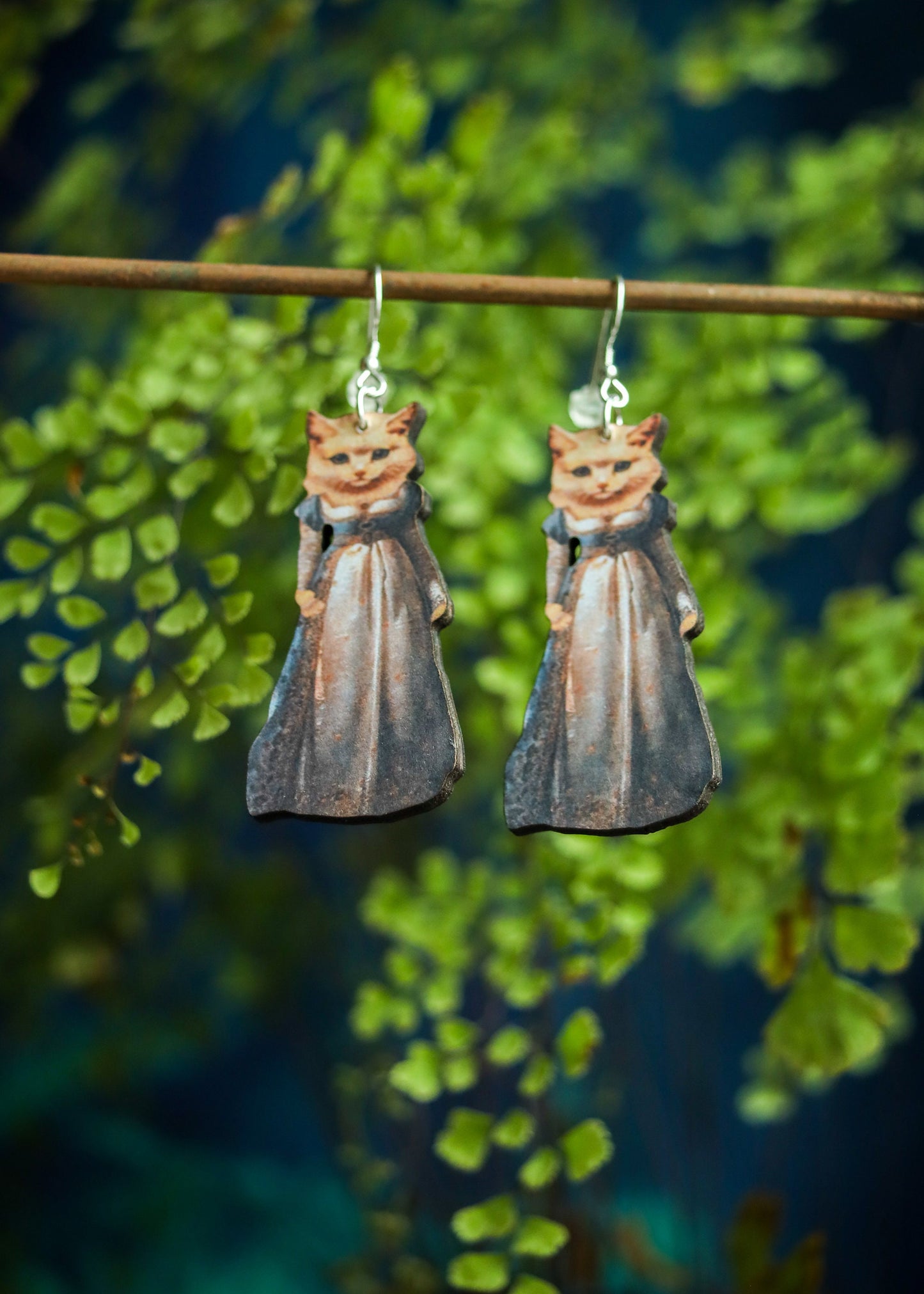 Victorian Cat Earrings | Retro Vintage Collage Jewelry | Kitten Lover Gift | Geisha Edwardian Renaissance Kitty | Cottagecore Fairycore Boho