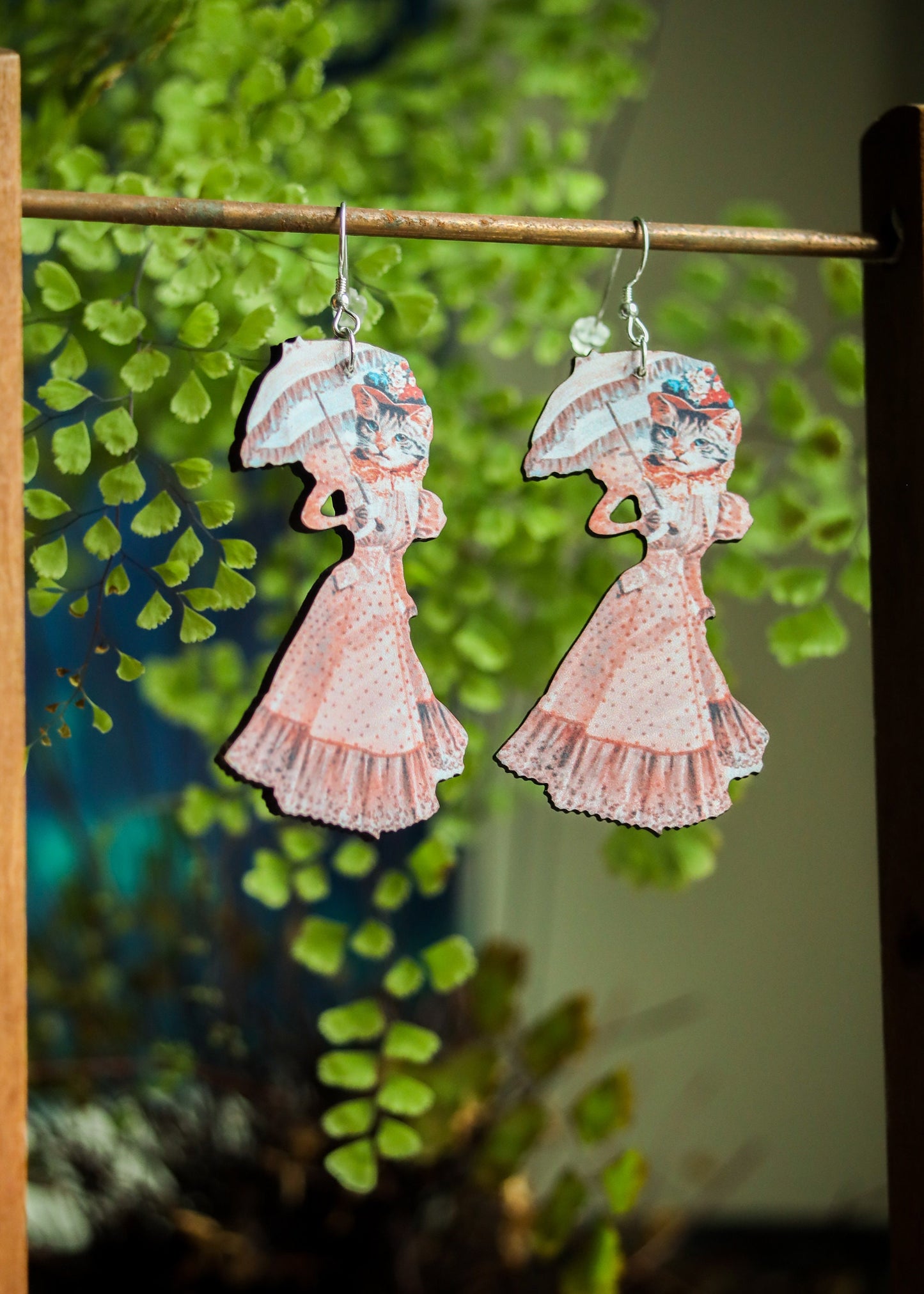 Victorian Cat Earrings | Retro Vintage Collage Jewelry | Kitten Lover Gift | Geisha Edwardian Renaissance Kitty | Cottagecore Fairycore Boho