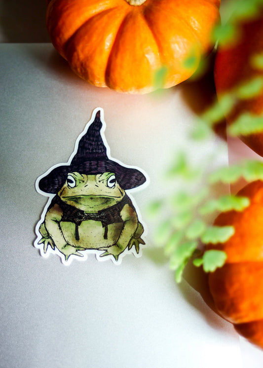 Witch Toad Sticker | Halloween Wizard Frog Stickers | Magical Fantasy Goblincore Cottagecore Fairycore | Waterproof Vinyl Glossy