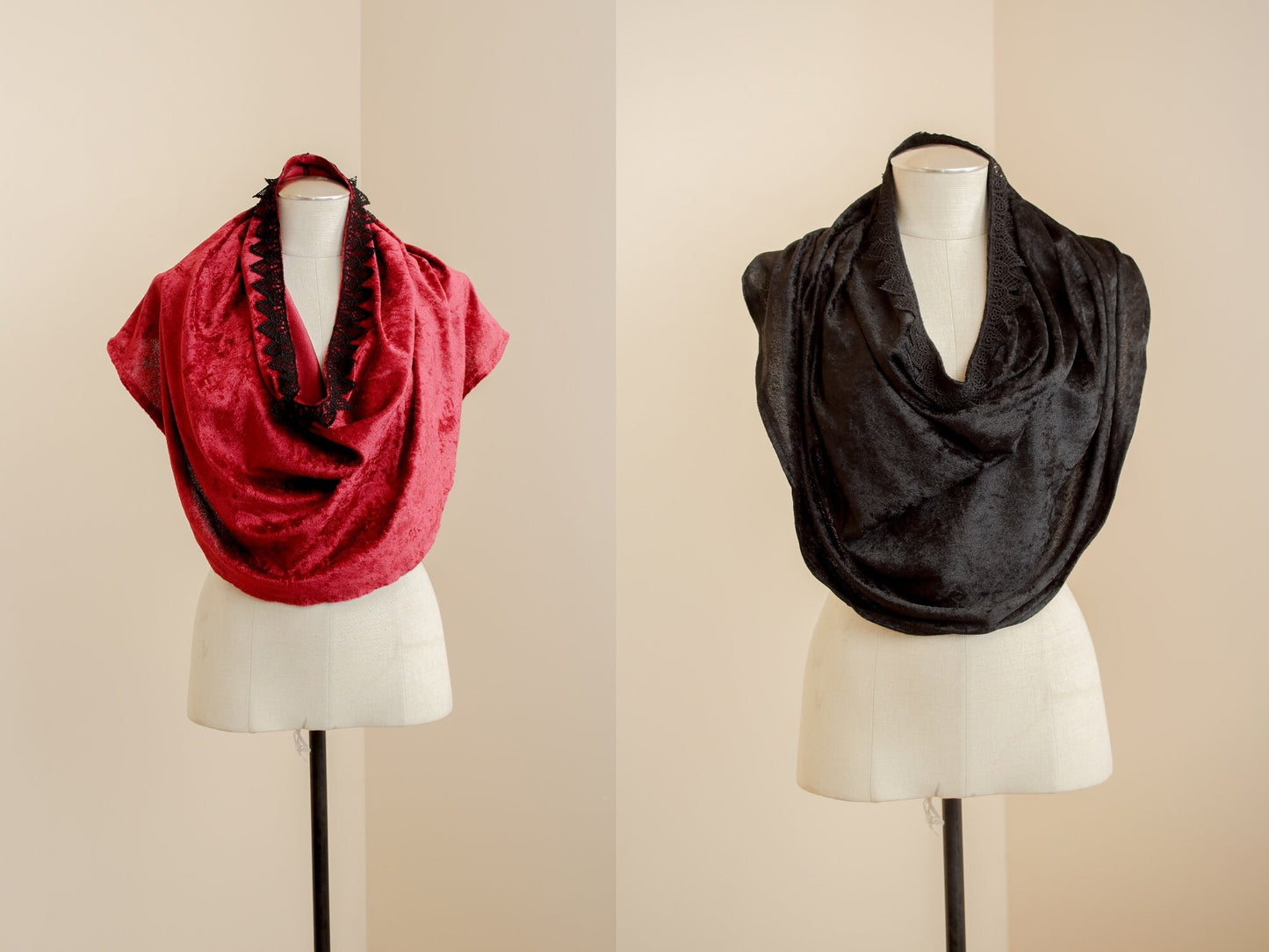 Velvet Cowl Hood | Shawl Wrap Hooded Scarf | Goth Alternative Witch Shrug | Faerie Pixie Medieval Renaissance Festival | Elven Neck Warmer