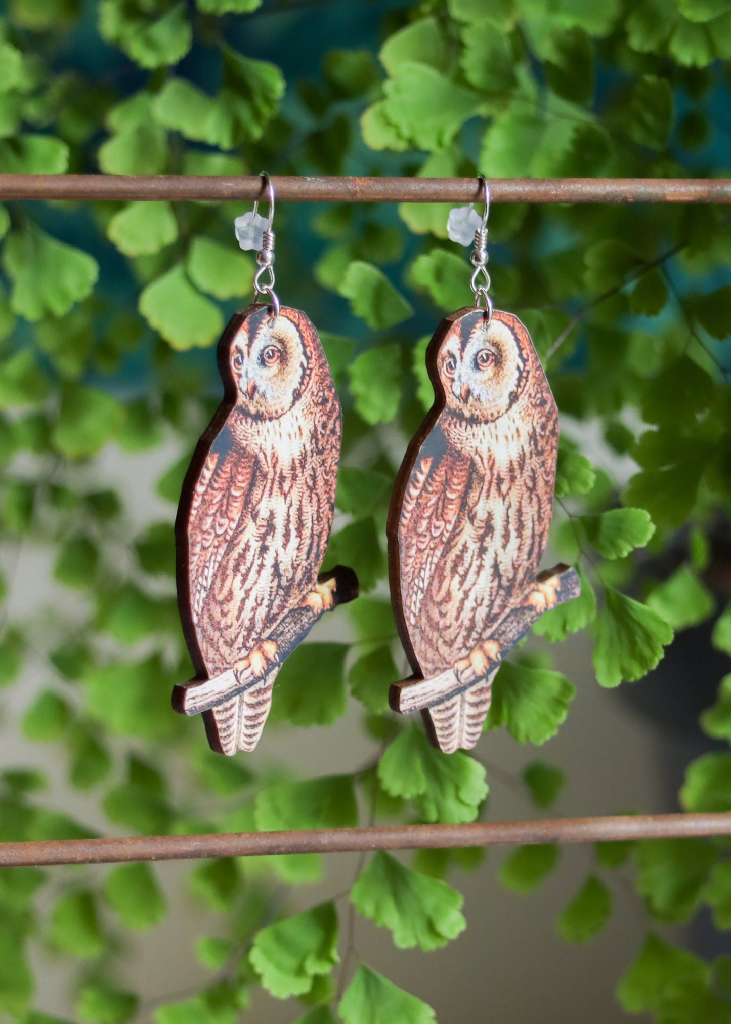 Owl Earrings | Whimsical Woodland Creature Dangles | Laser Cut Wooden Jewelry | Goblincore Fairycore Witchy Fantasy Spirit Animal