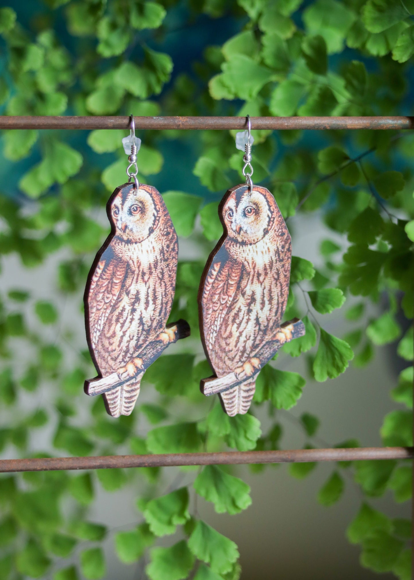 Owl Earrings | Whimsical Woodland Creature Dangles | Laser Cut Wooden Jewelry | Goblincore Fairycore Witchy Fantasy Spirit Animal