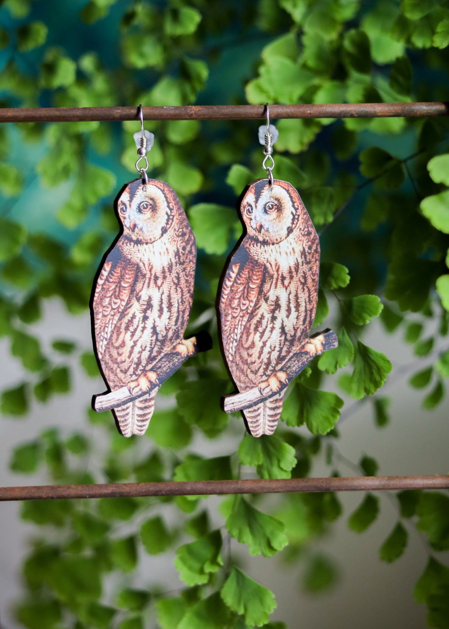 Owl Earrings | Whimsical Woodland Creature Dangles | Laser Cut Wooden Jewelry | Goblincore Fairycore Witchy Fantasy Spirit Animal