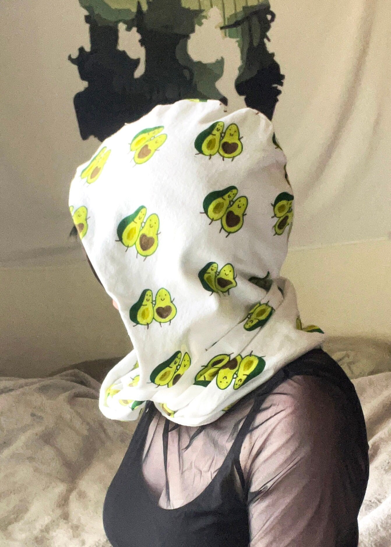 Flannel Cowl Scarf | Cute Avocado Infinity Scarves | Cozy Festival Hooded Head Wrap Hoodie | Kawaii Neck Warmer Snood Thneed Loop Shrug