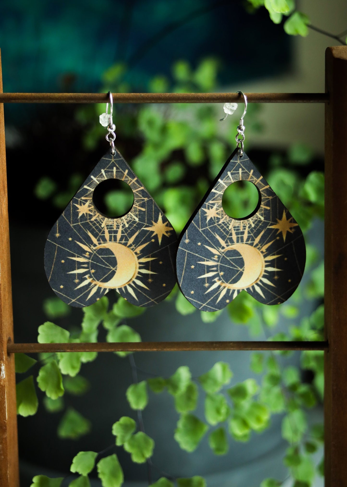 Planchette Earrings | Witchy Moon Ouija Board Jewelry | Occult Mystical Spooky Goth Dangles | Paranormal Ghost Halloween Witchcore Gifts