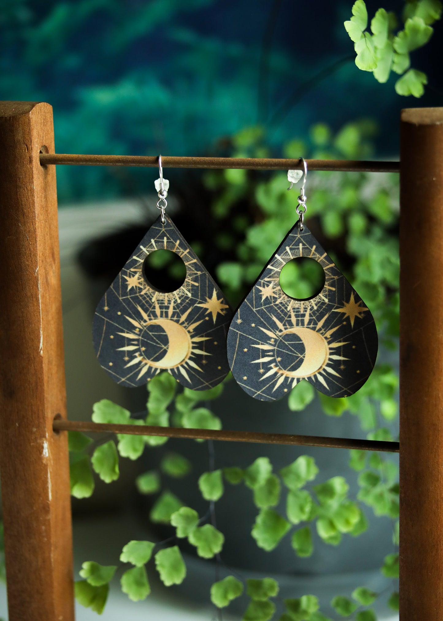 Planchette Earrings | Witchy Moon Ouija Board Jewelry | Occult Mystical Spooky Goth Dangles | Paranormal Ghost Halloween Witchcore Gifts