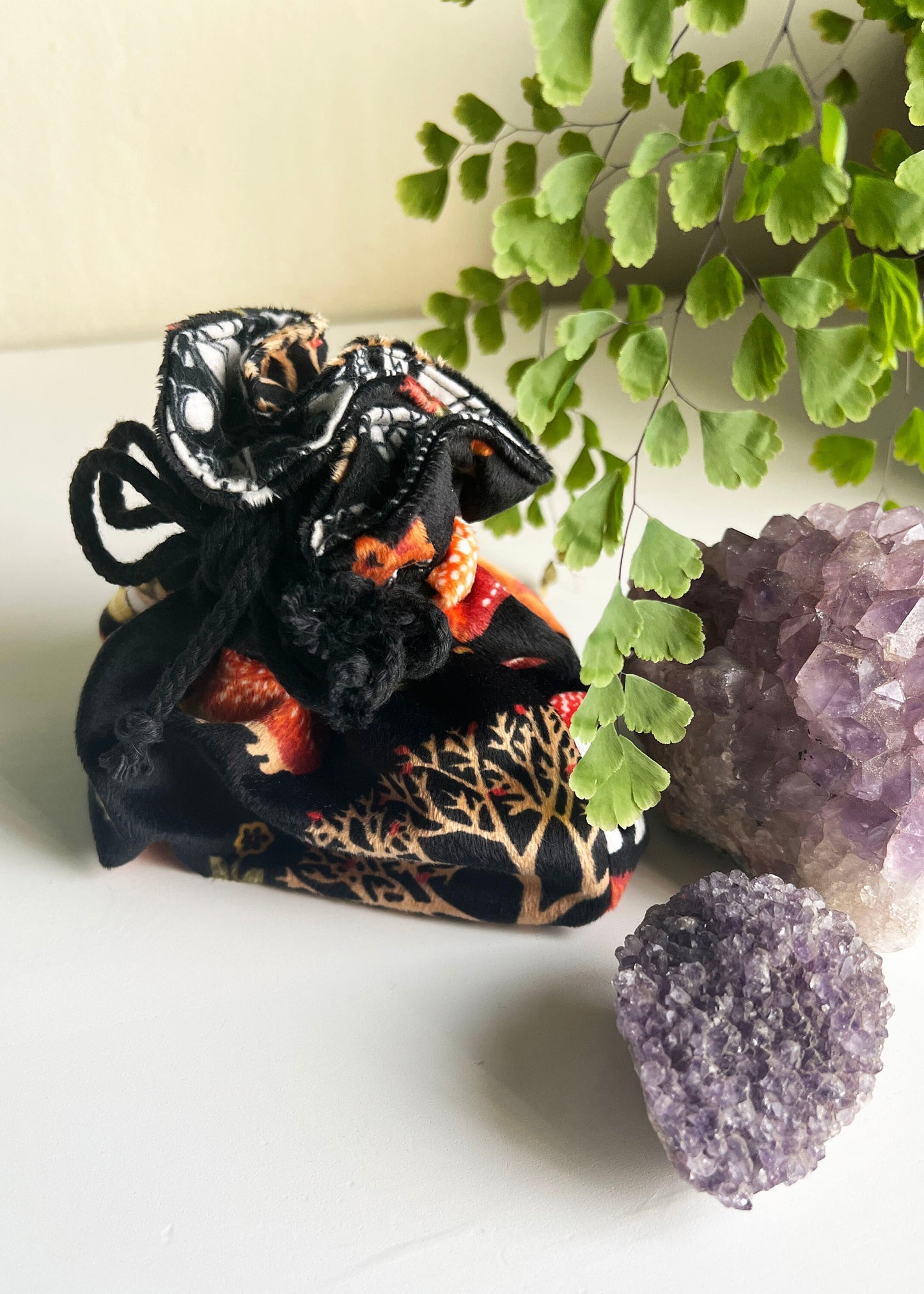 Dice Bag | Drawstring DnD Pouch | Goblincore Cottagecore Fairycore Trinket Gem Satchel | Tabletop Gaming RPG Storage Square Bottom Purse