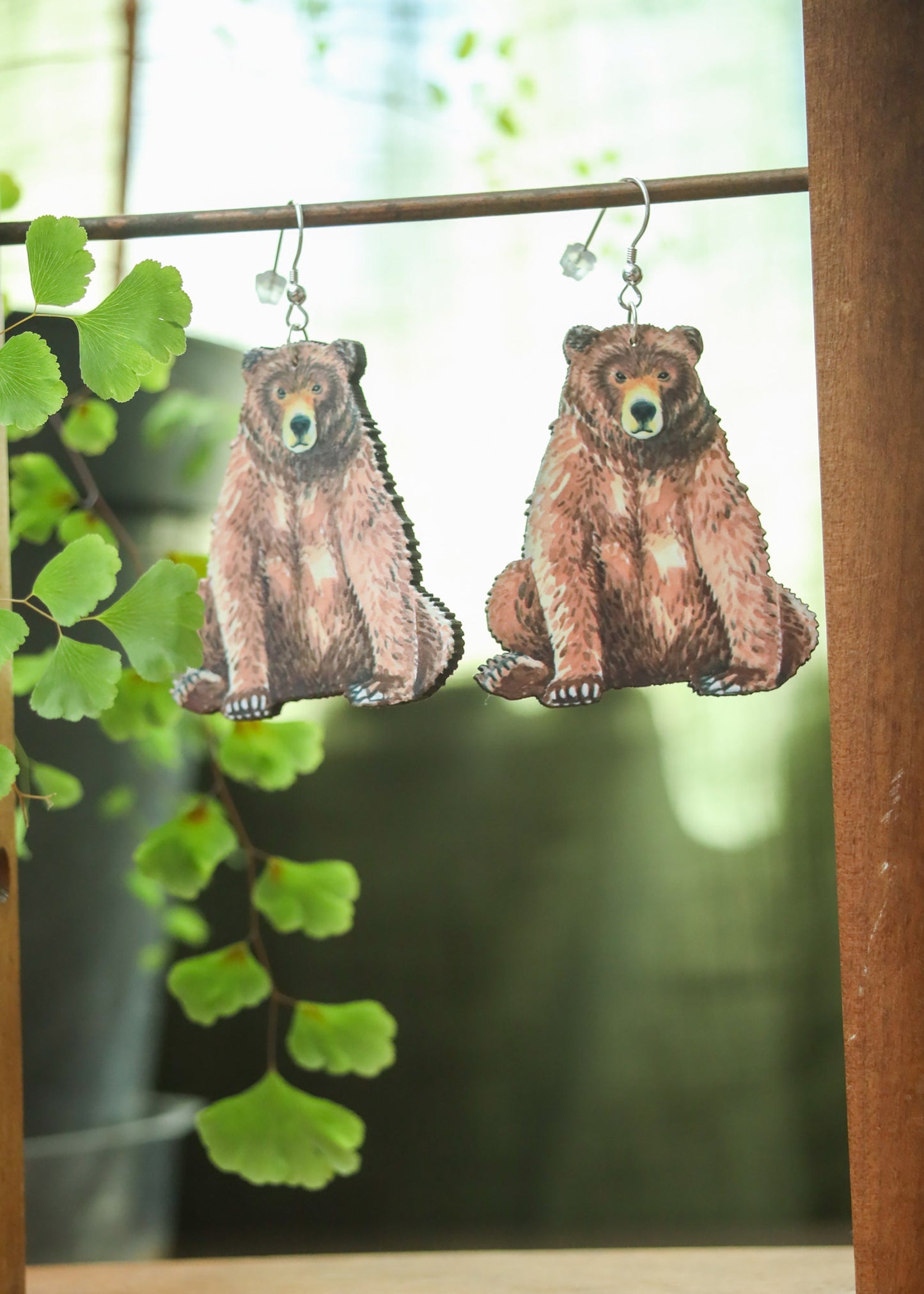Brown Bear Earrings | Spirit Animal Forest Critter Dangles | Grizzly Mountain Camping Outdoors Jewelry | Wildlife Adventure California Gift