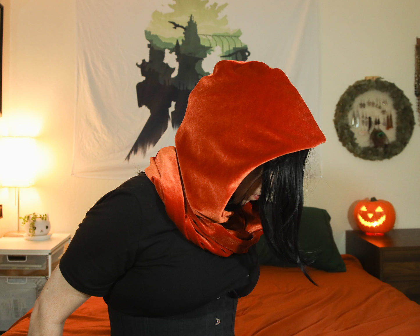 Velvet Cowl Hood | Witchy Infinity Scarf | Goth Alternative Hooded Shrug | Faerie Pixie Goblincore Festival | Elven Halloween Neck Wrap